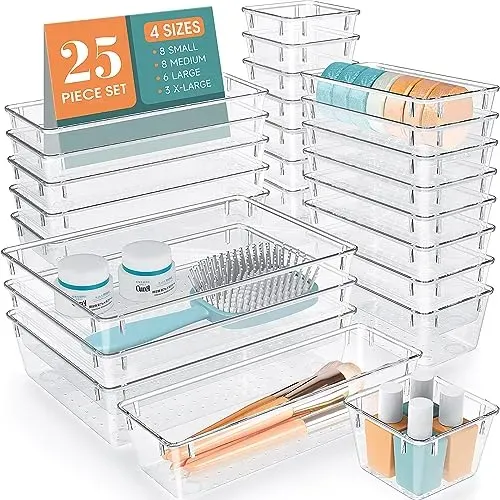 WOWBOX 25 PCS Clear Plastic Drawer Organizer Set product photo