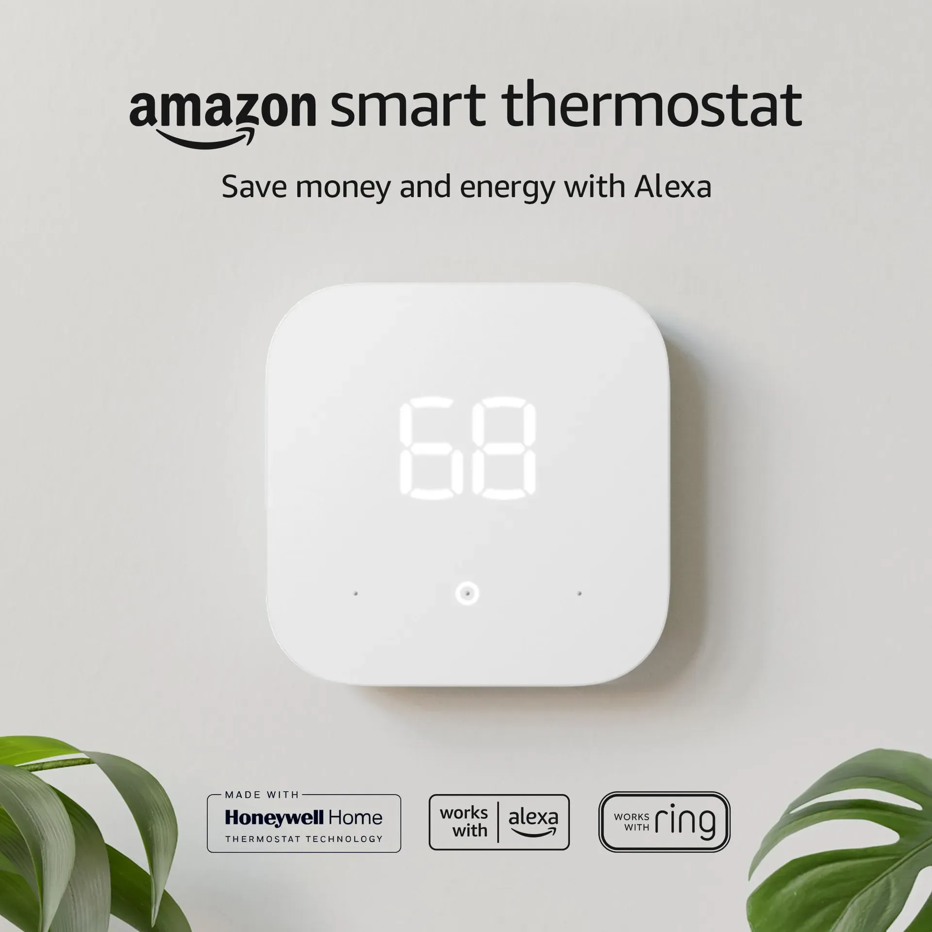 Amazon Smart Thermostat with full-color touchscreen product photo