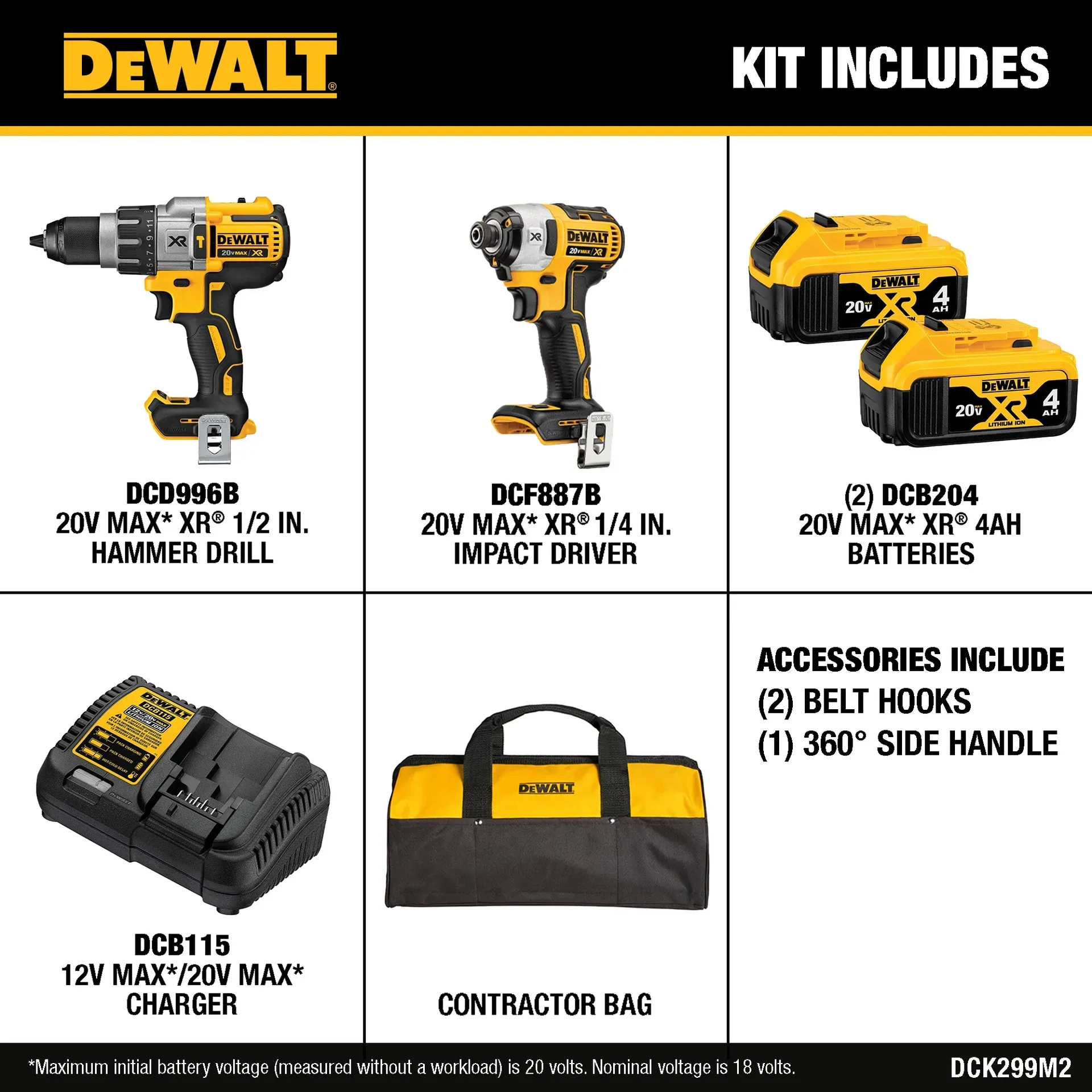 DeWalt 20V MAX XR Brushless Hammer Drill & Impact Driver Combo DCK299P2 product photo