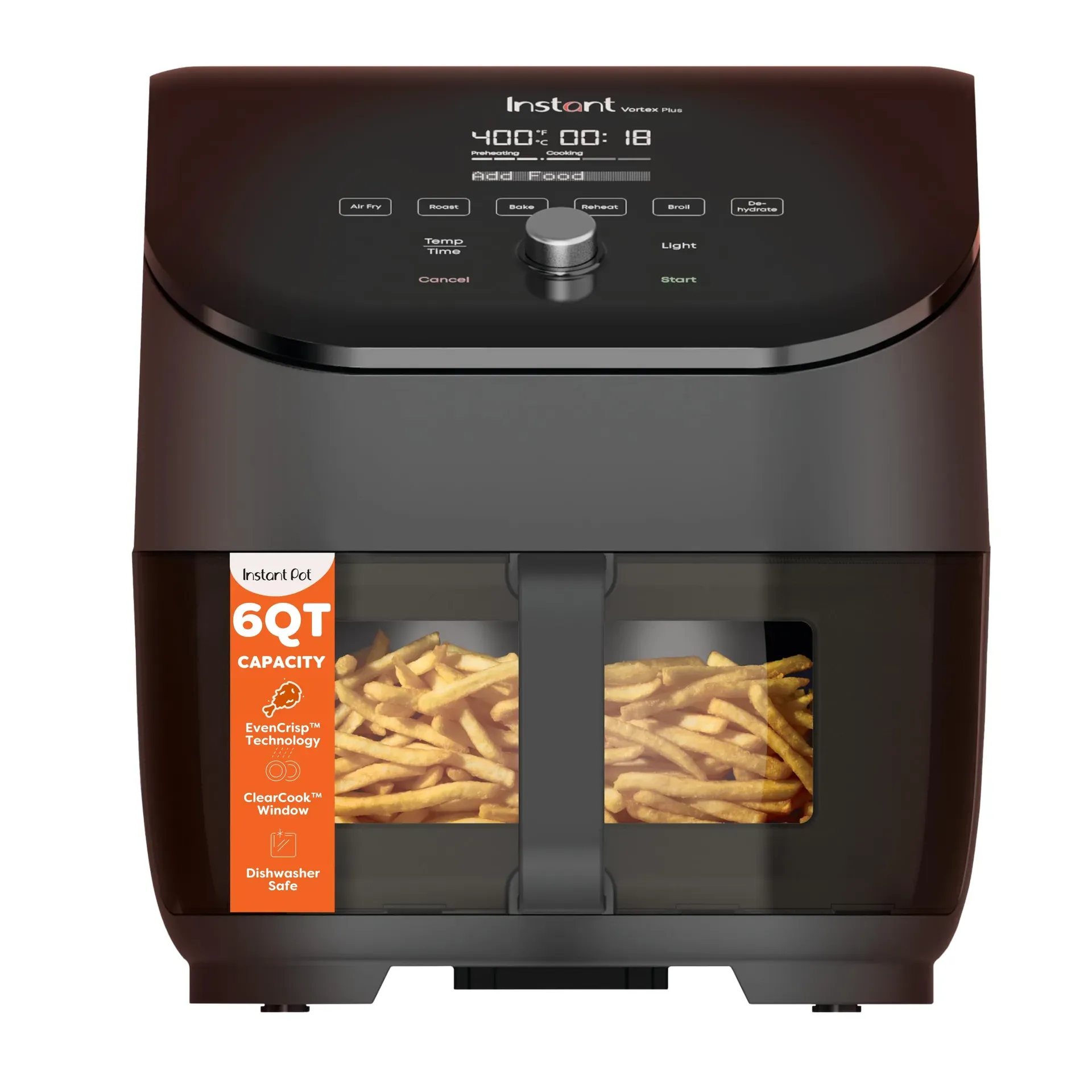 Instant Vortex Plus 6QT ClearCook air fryer with viewing window and stainless steel exterior