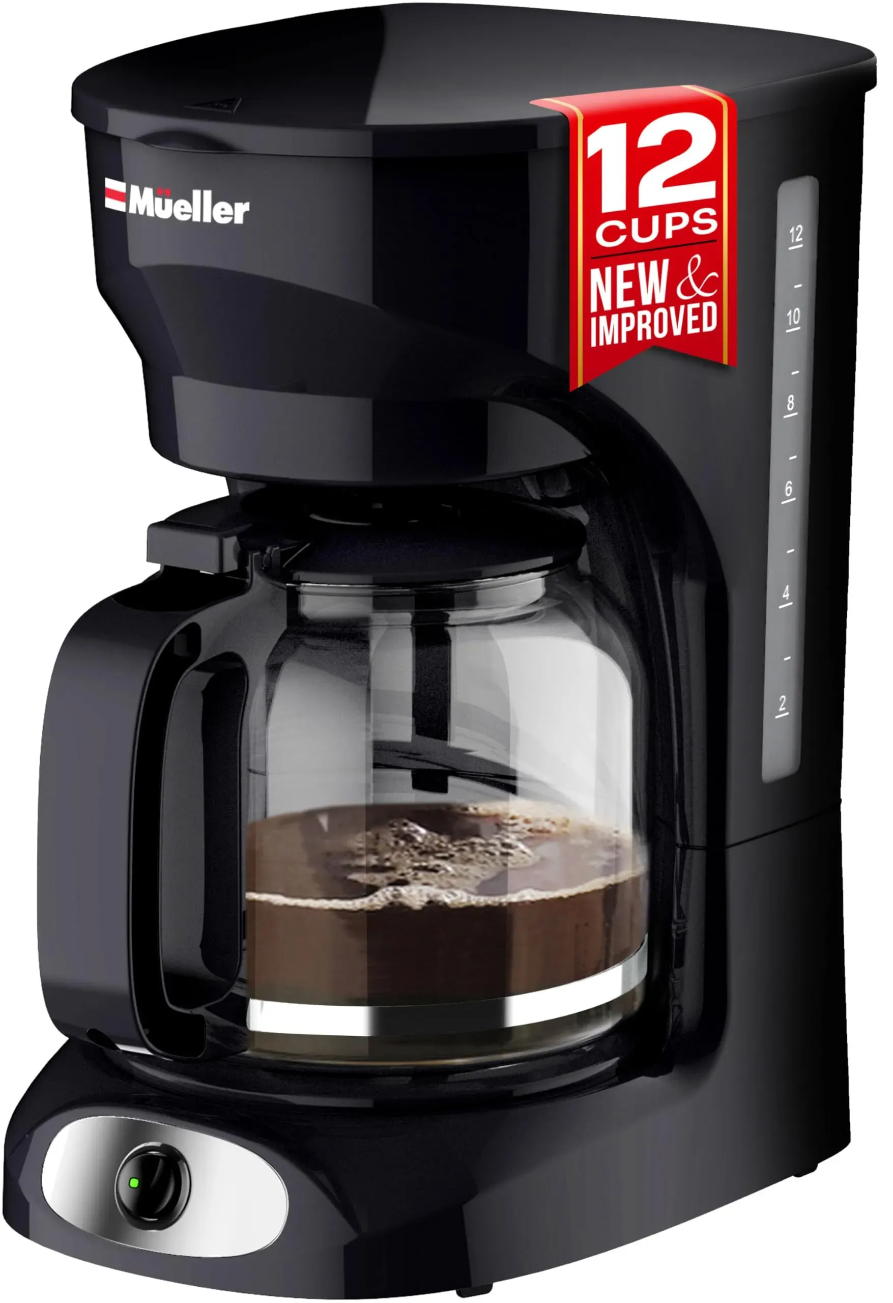 Mueller 12-Cup Drip Coffee Maker with borosilicate glass carafe