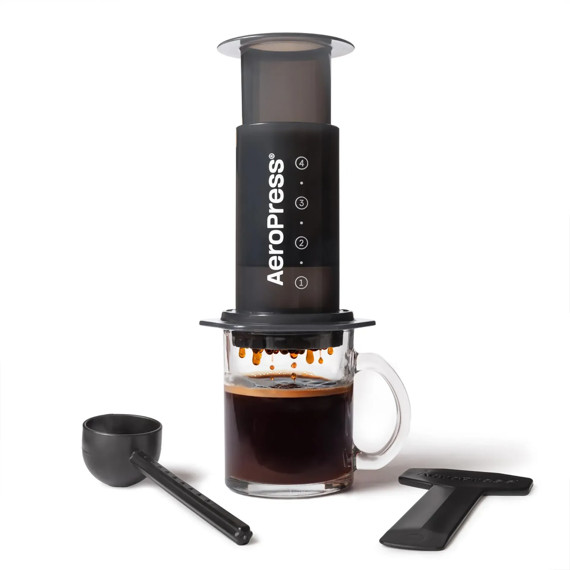 AeroPress Original portable coffee maker with chamber, plunger, and filter cap