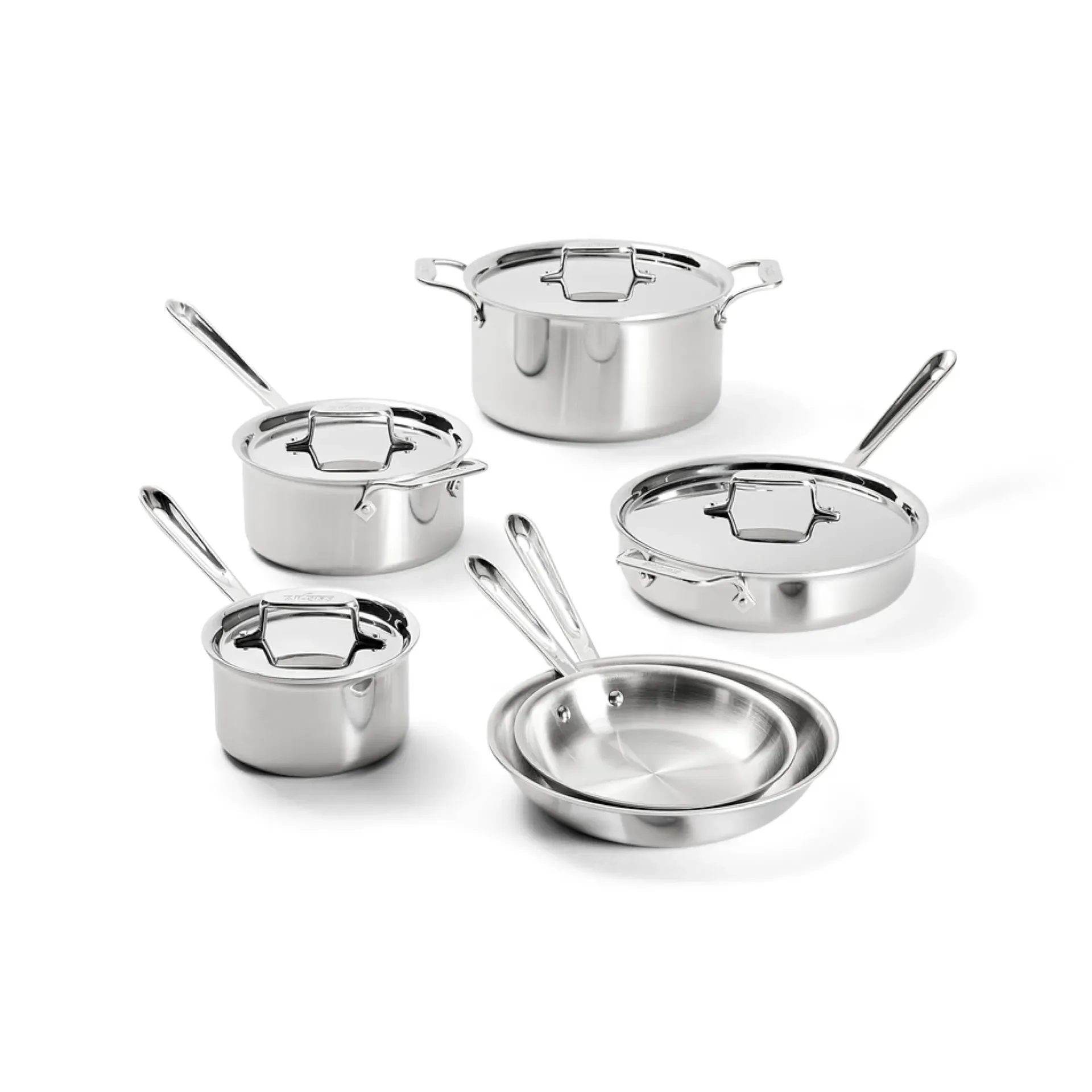 All-Clad D5 Stainless Steel 10-Piece Cookware Set with brushed exterior