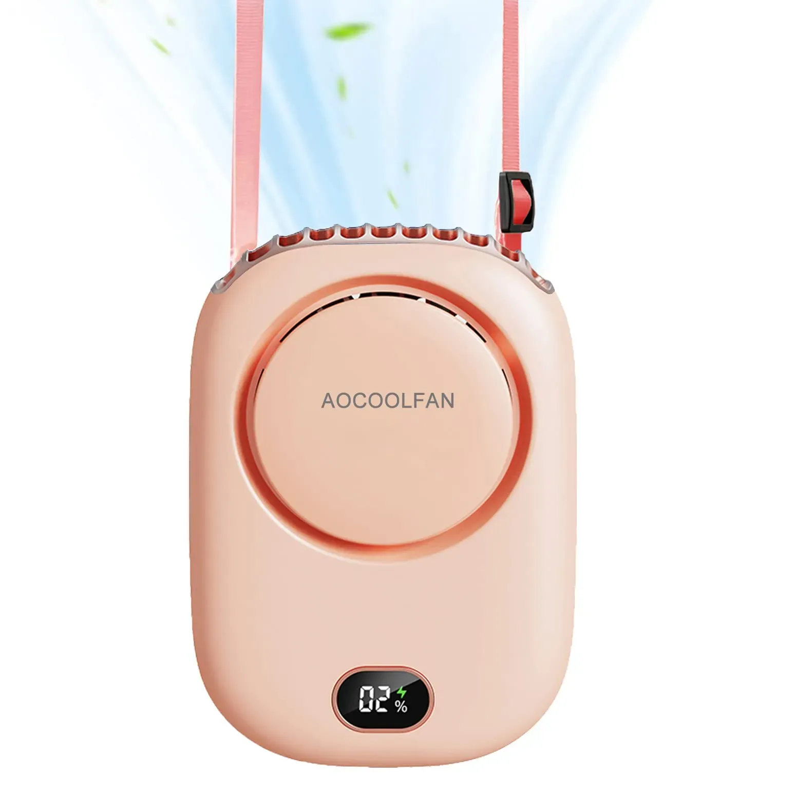 AOCOOLFAN portable neck fan showing handheld and desk stand modes