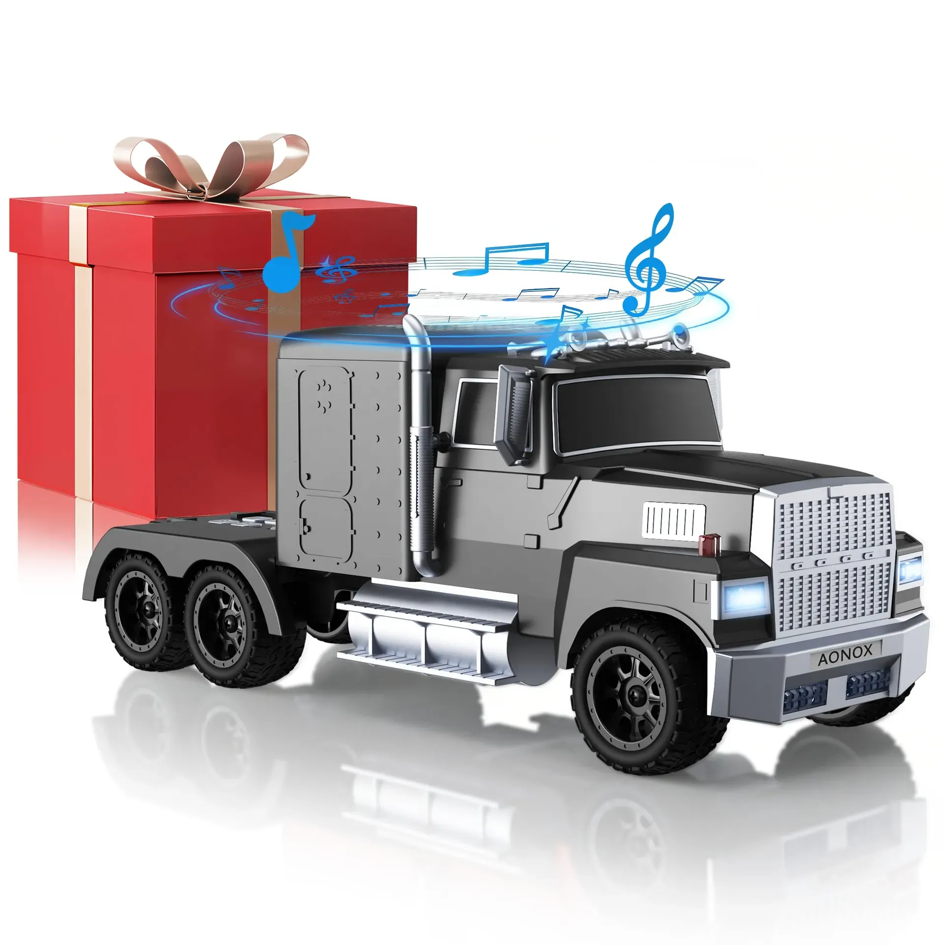 AONOX Cybertruck-shaped Bluetooth speaker with LED lights on desk