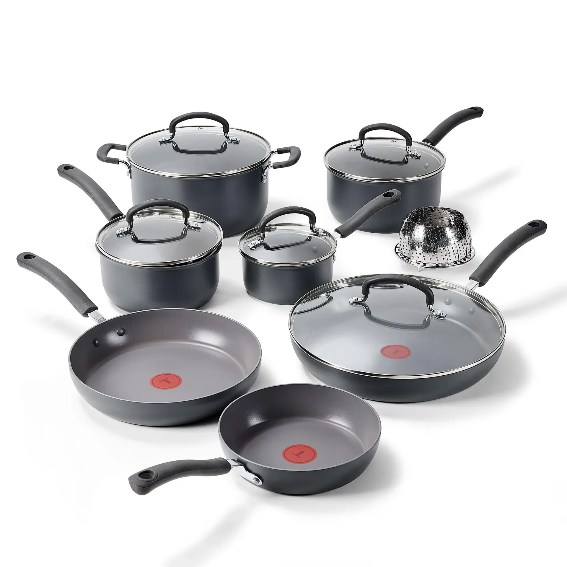 Astercook 21-Piece Ceramic Nonstick Cookware Set stacked in kitchen cabinet