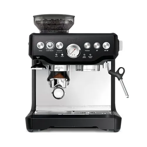 Breville Barista Express Espresso Machine BES870 with integrated grinder and stainless steel portafilter on kitchen counter