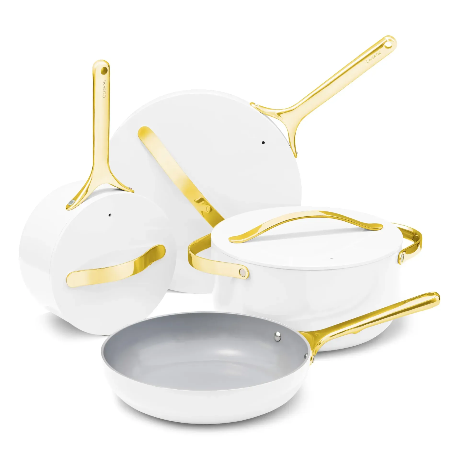 Caraway 12-Piece Ceramic Cookware Set with mint green color on display