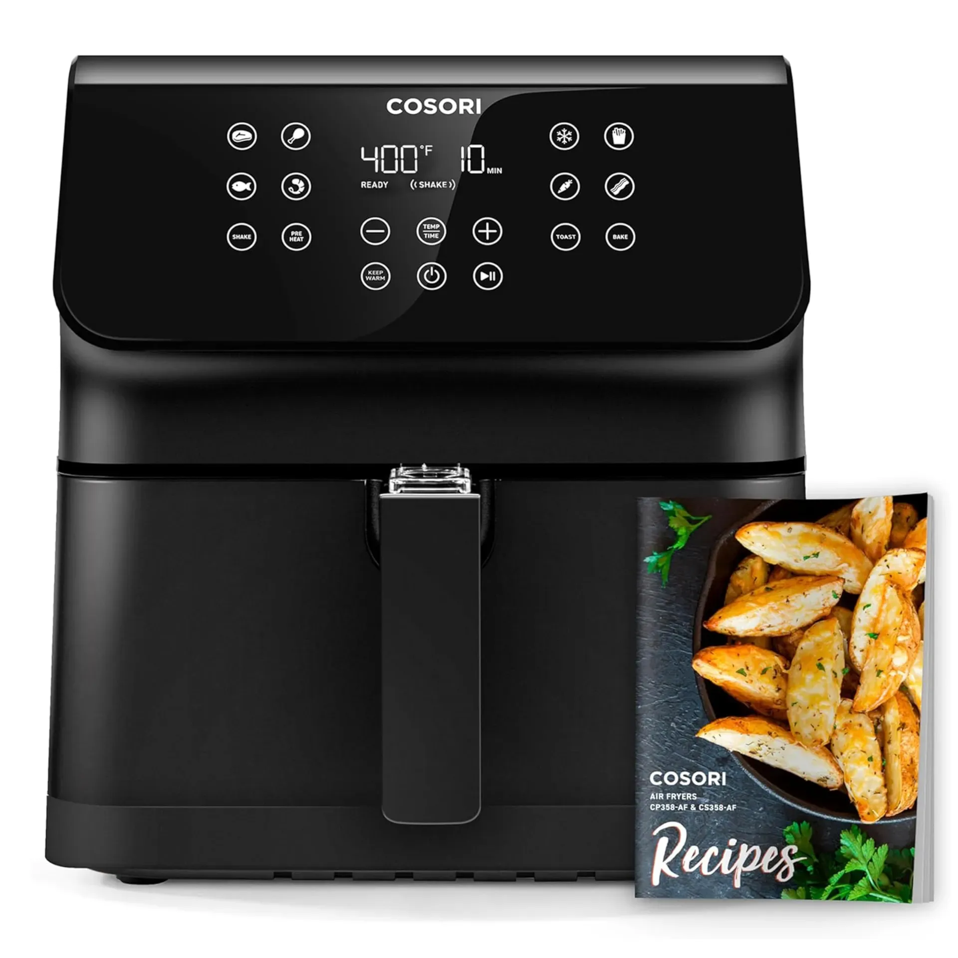COSORI Max XL 5.8-Quart 12-in-1 Air Fryer with tilted touchscreen