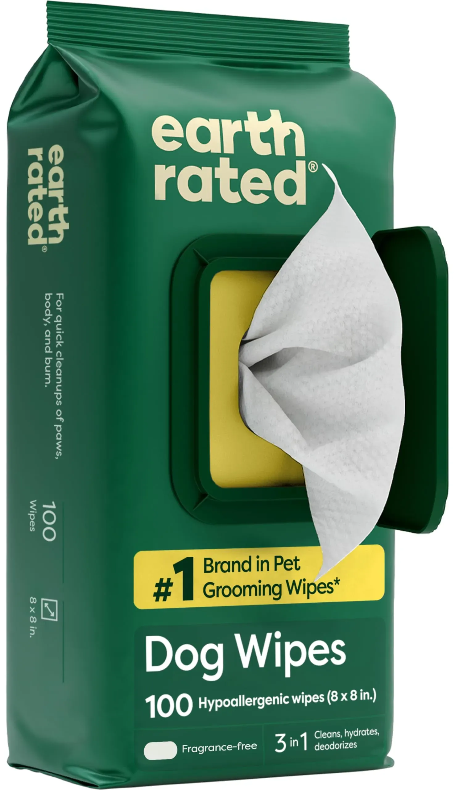 Earth Rated Pet Wipes canister next to muddy dog paws