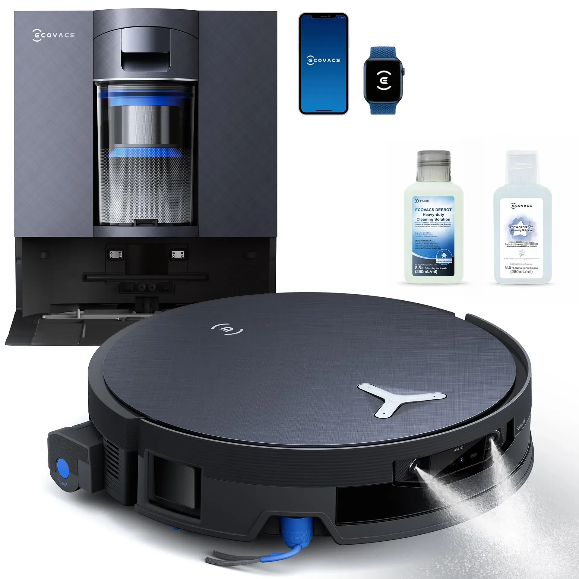 ECOVACS DEEBOT X12 OMNICYCLONE robot vacuum with self-washing roller mop on kitchen floor
