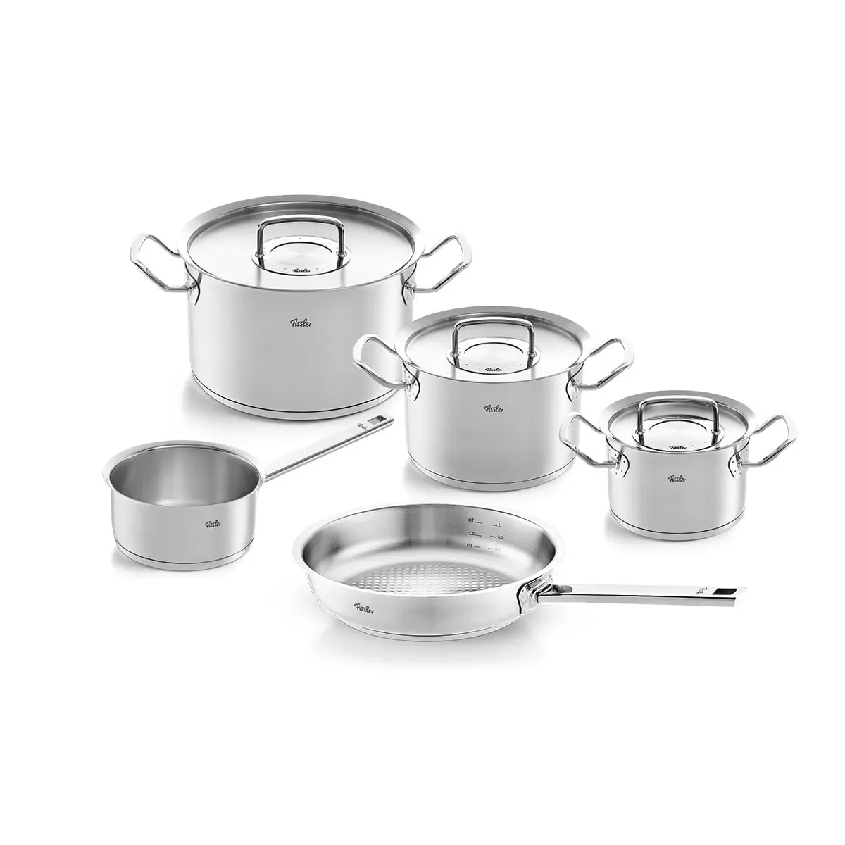 Fissler Original-Profi 8-Piece Stainless Steel Cookware Set with smooth interior walls