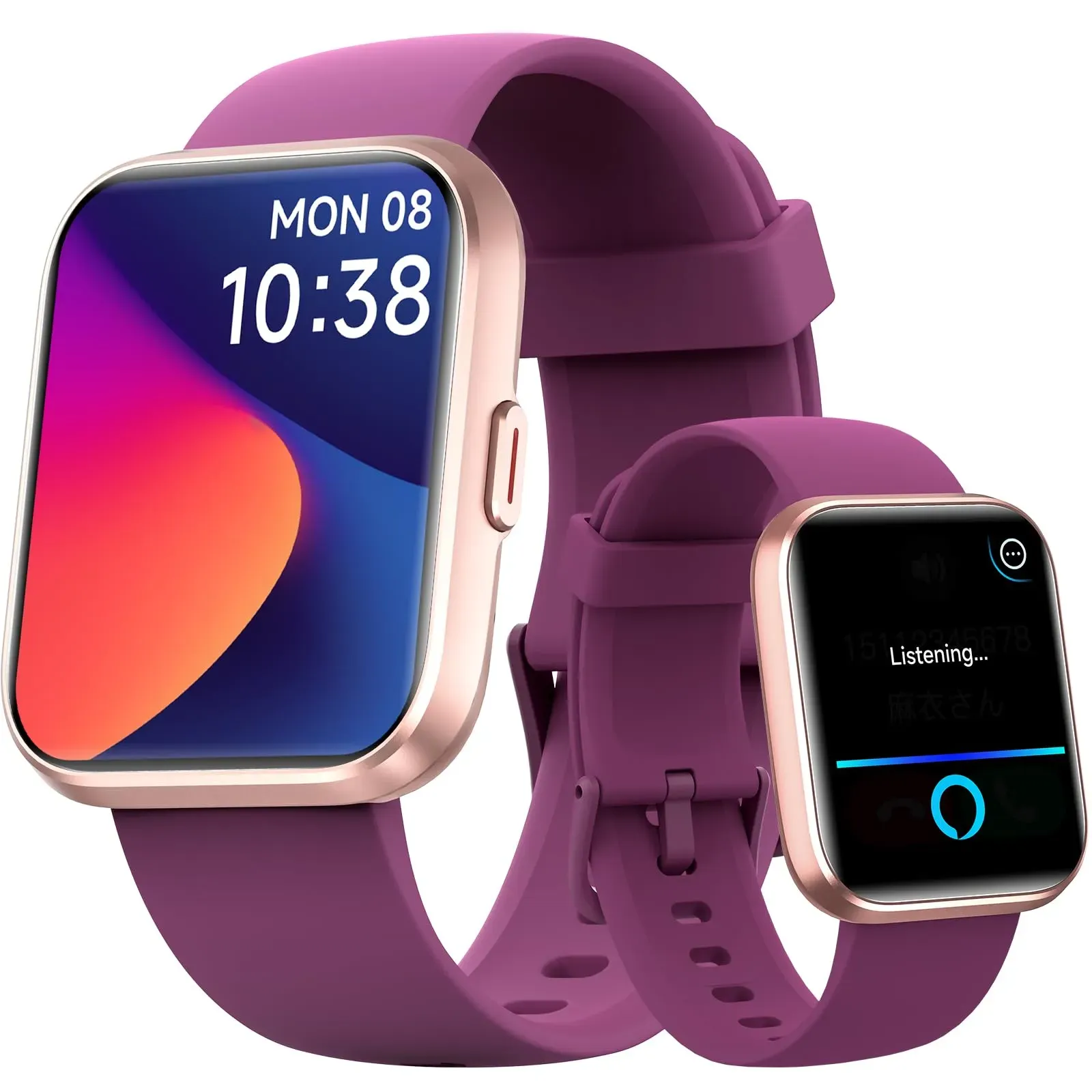 Fitpolo smartwatch showing Alexa voice assistant and health metrics