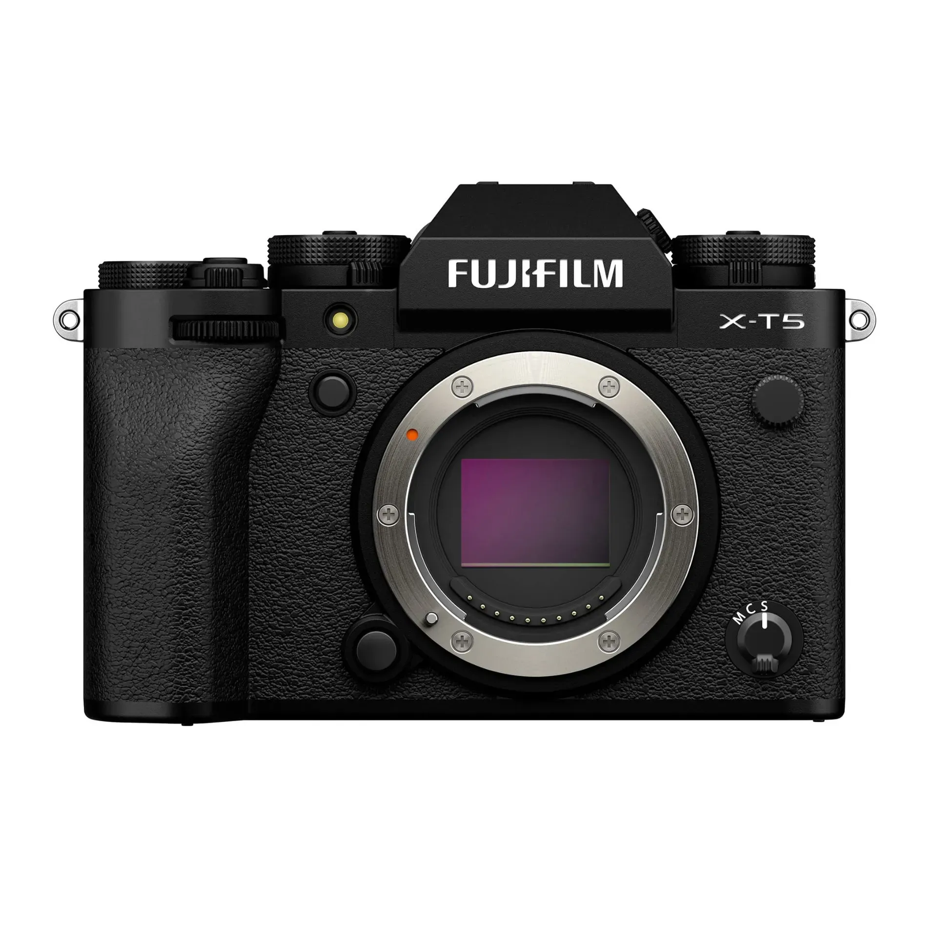 Fujifilm X-T5 Mirrorless Digital Camera Body in Black on wooden table