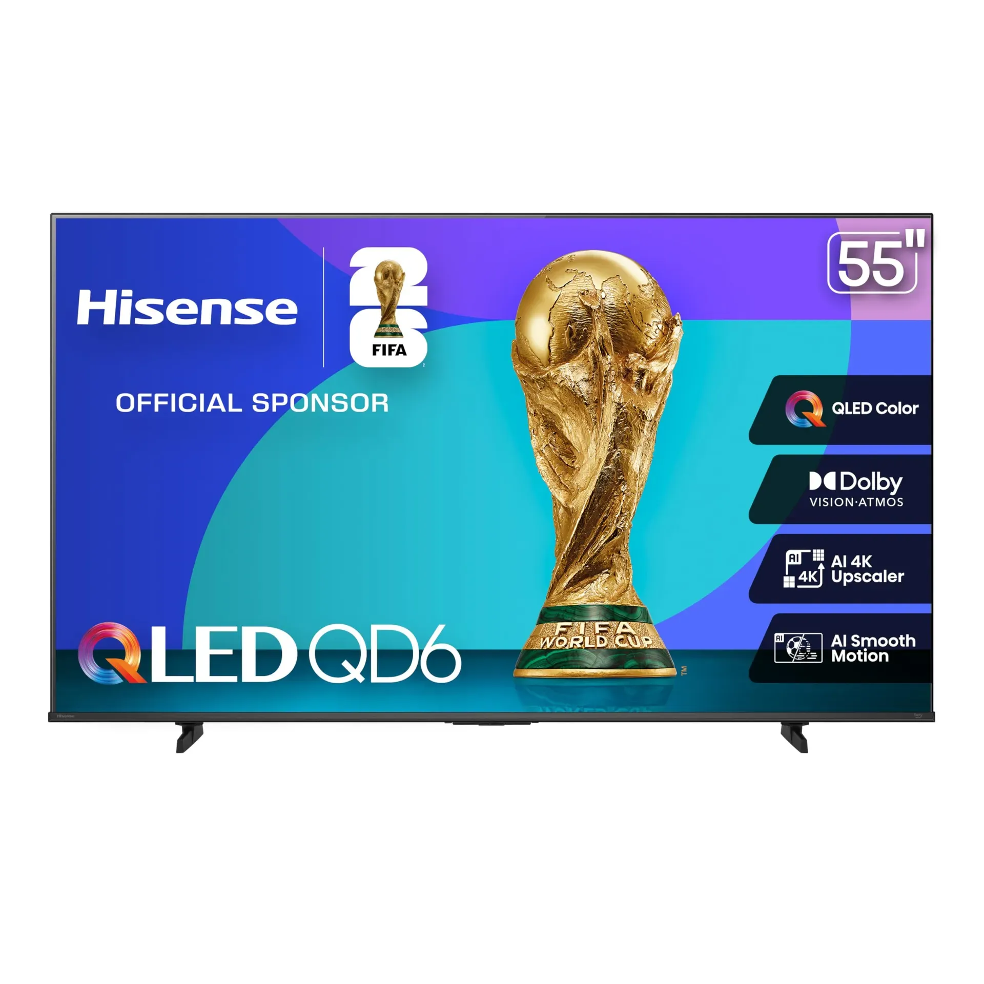 Hisense 55-inch QD6QF QLED TV displaying vibrant colors in a living room