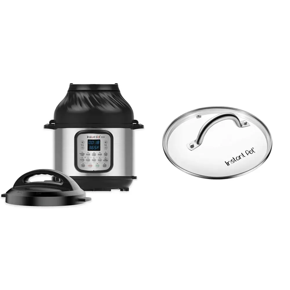 Instant Pot Duo Crisp 11-in-1 with dual lids for pressure cooking and air frying on counter
