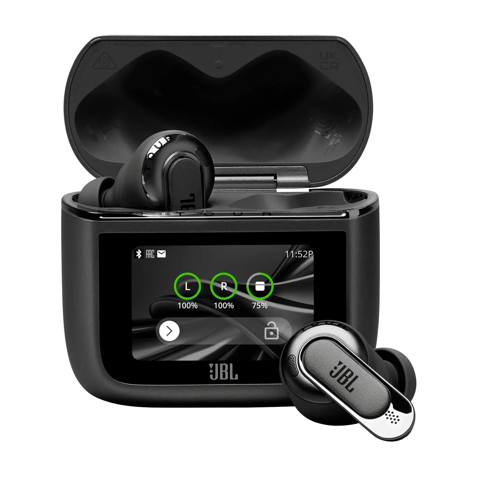 JBL Tour Pro 3 wireless earbuds with touchscreen smart charging case