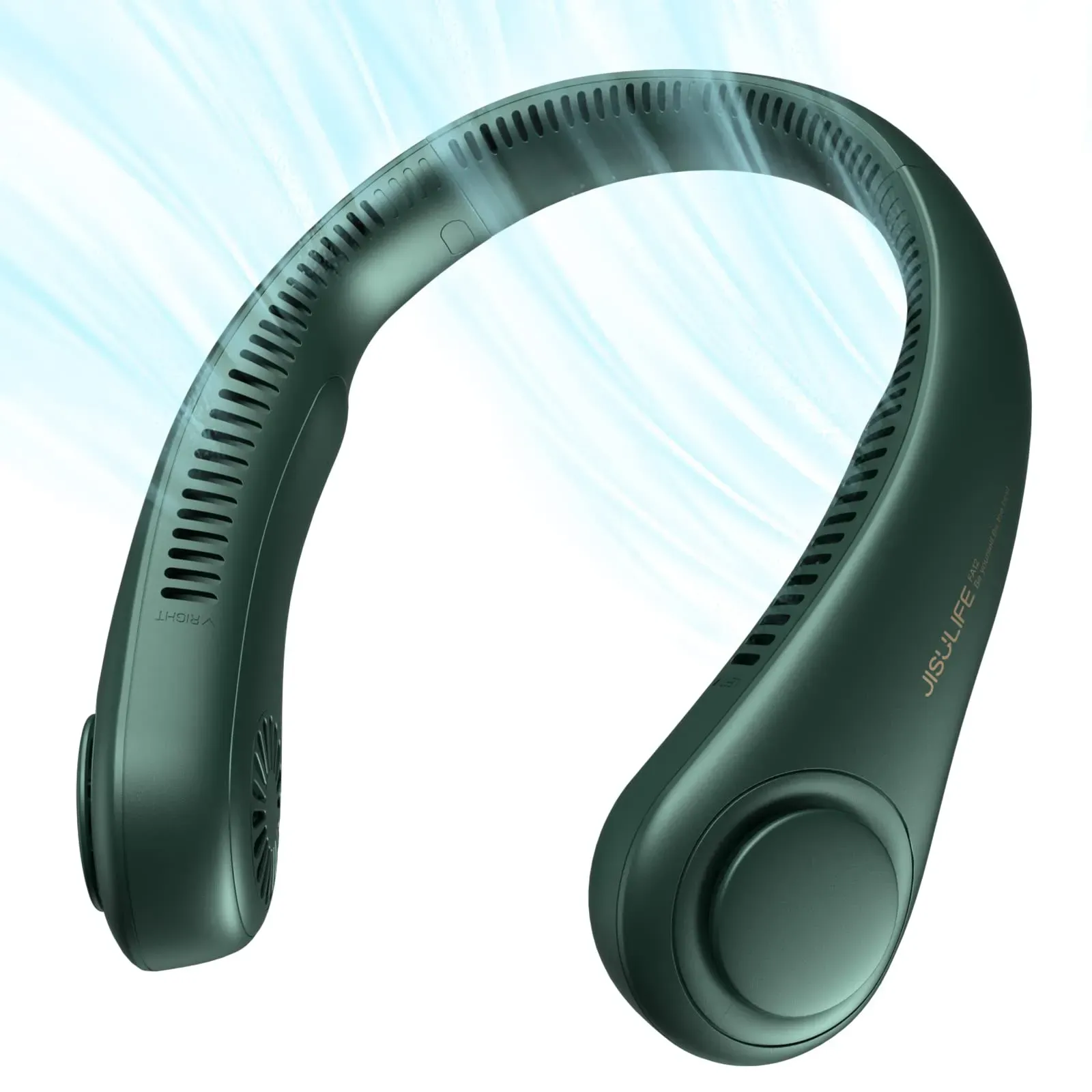 JISULIFE portable neck fan in headphone-style design worn outdoors