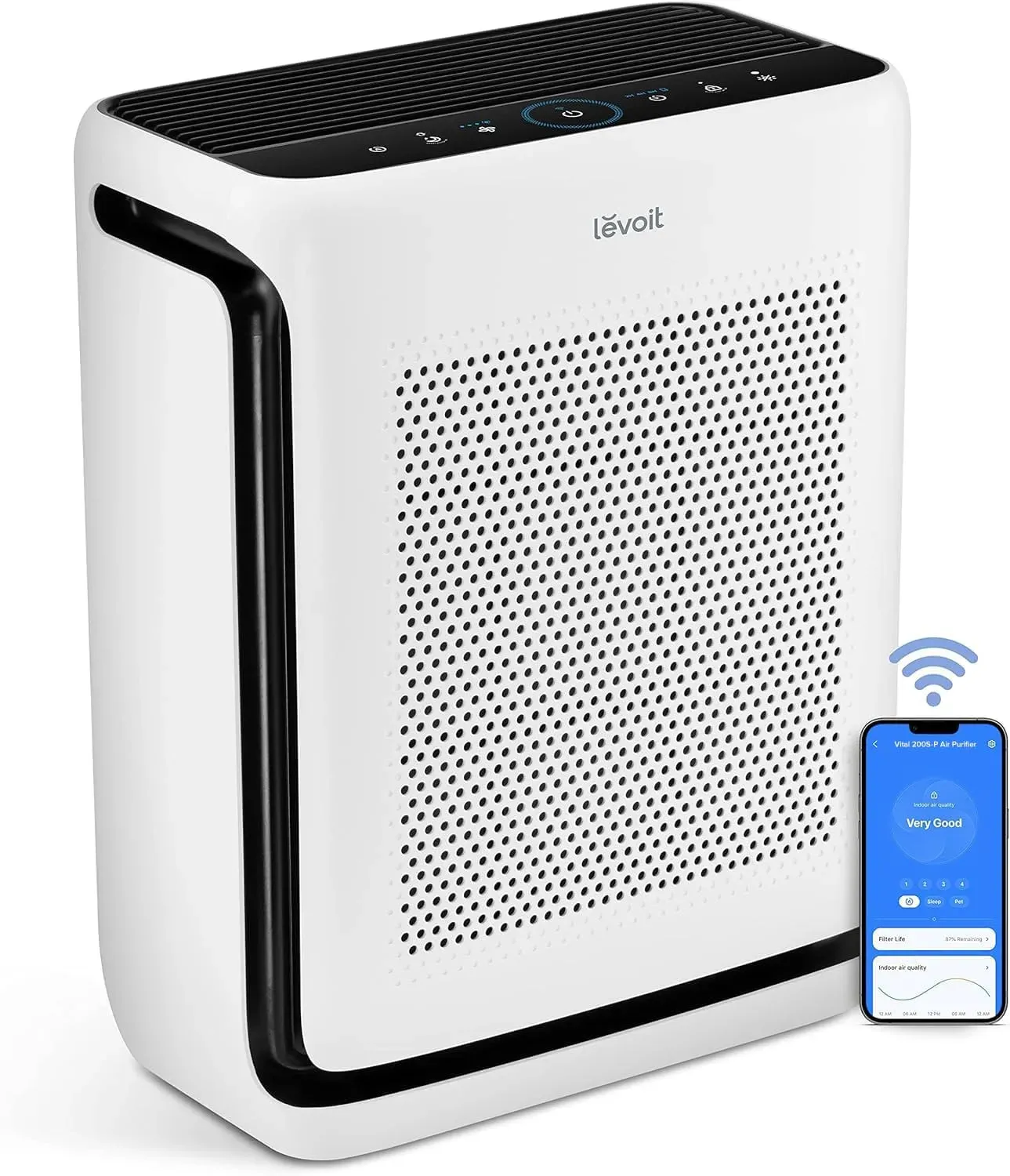 Levoit Vital 200S HEPA air purifier with digital display on kitchen counter