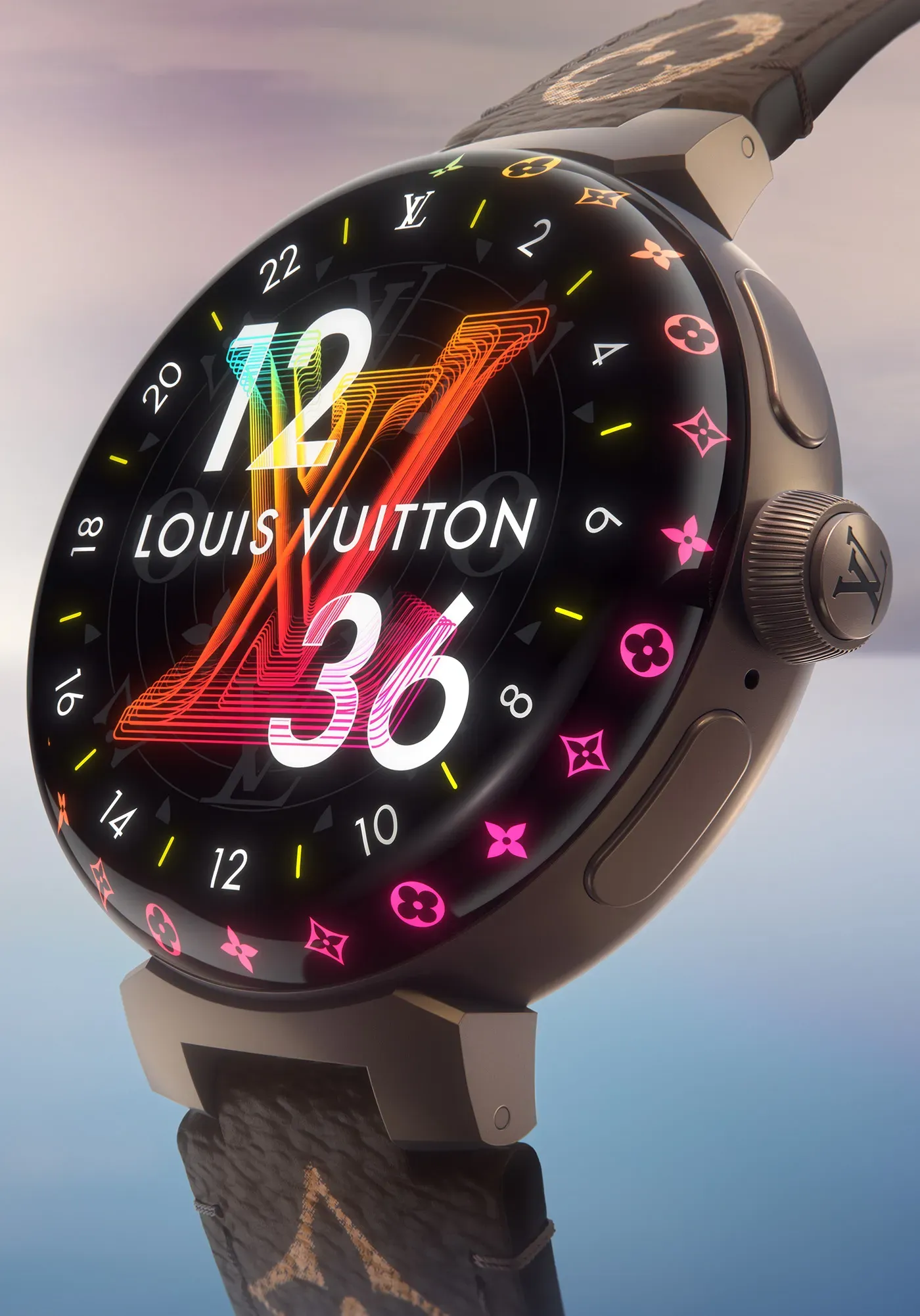 Louis Vuitton Tambour Horizon Light Up with LED notification ring and hand-stitched leather strap