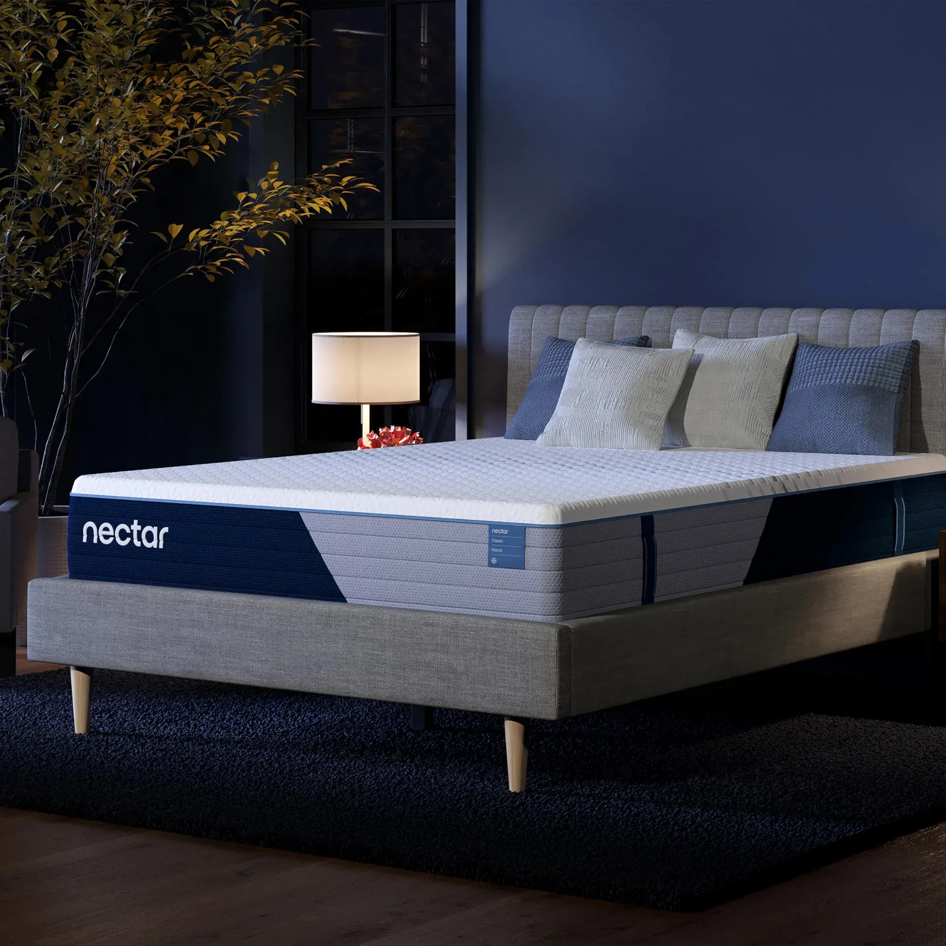 Nectar Classic Mattress showing gel-infused memory foam layers on platform bed