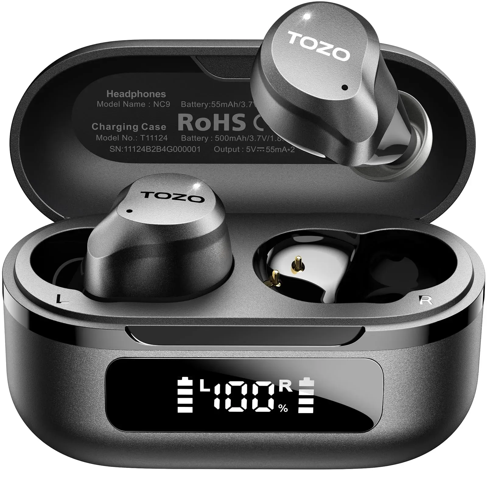 TOZO NC9 wireless earbuds with hybrid ANC in charging case