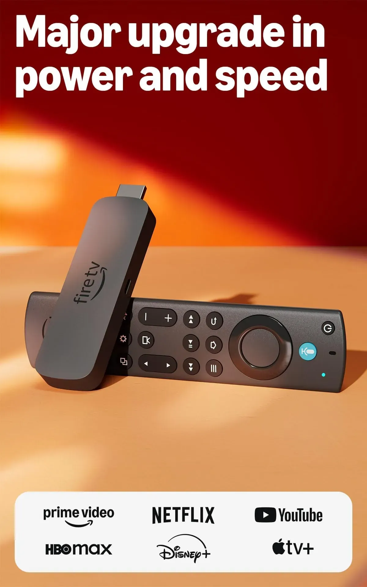 Amazon Fire TV Stick 4K Max with Alexa remote on TV stand