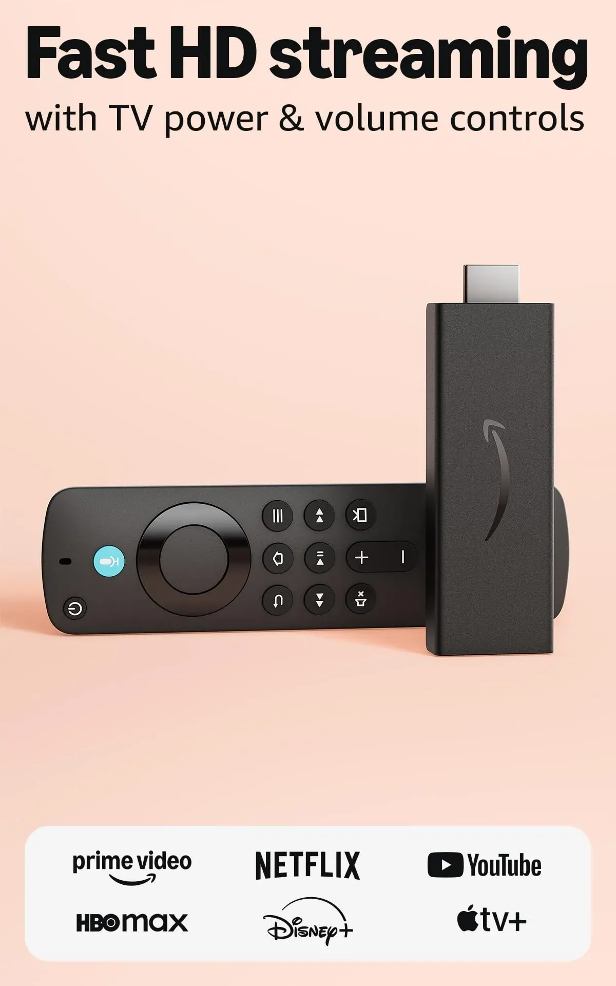 Amazon Fire TV Stick HD 2026 with Alexa Voice Remote on white background