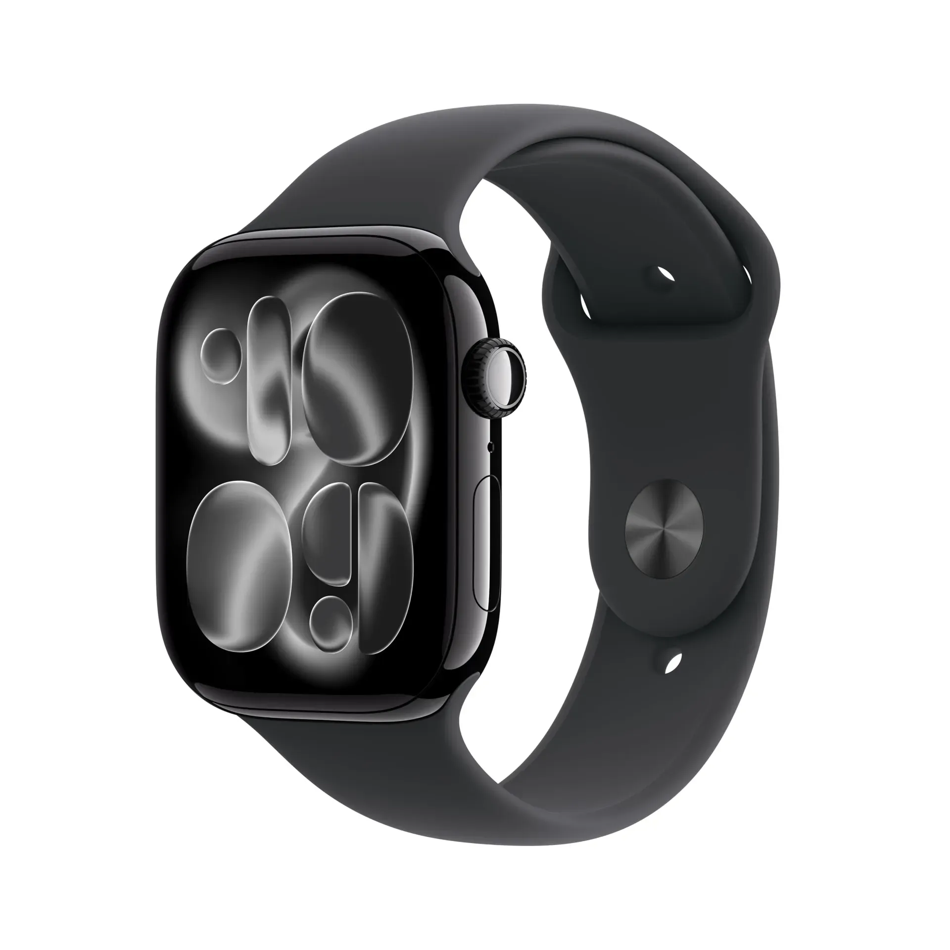 Apple Watch Series 11 GPS 46mm smartwatch with jet black aluminum case and black sport band for fitness tracking