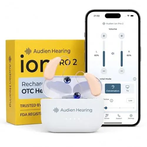 Audien ION Pro 2 invisible-in-canal hearing aids with UV sanitizing charging case