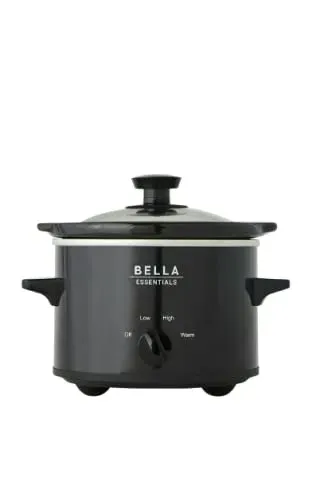 BELLA Essentials 1.5 quart compact slow cooker with ceramic pot and three temperature settings on kitchen counter
