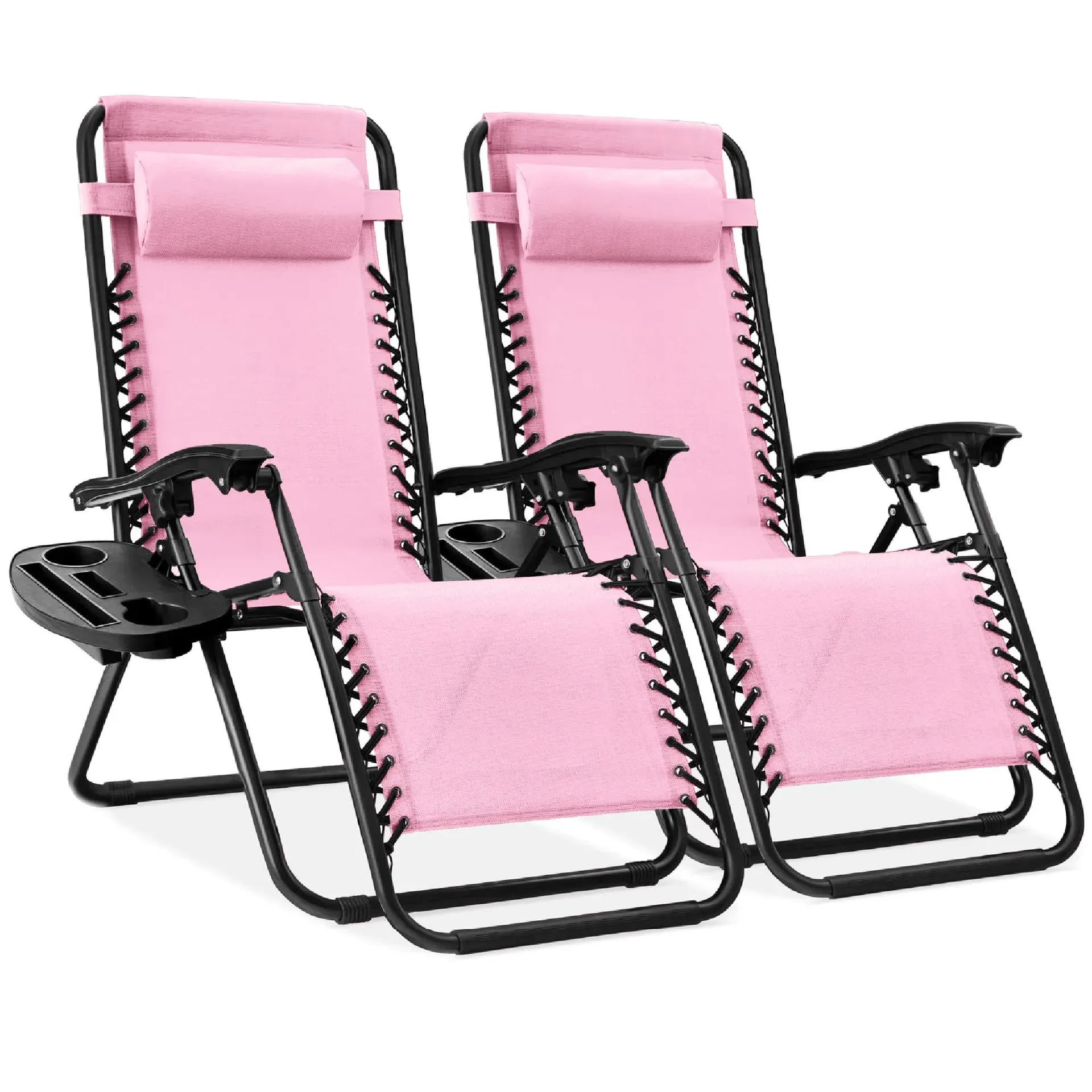Best Choice Products set of 2 adjustable zero gravity lounge chairs with detachable side trays on a lawn