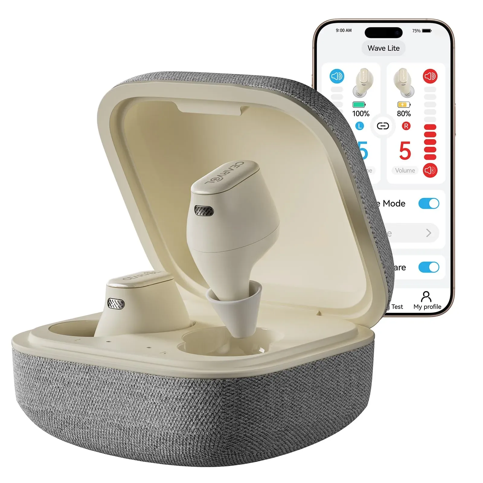 Cearvol-Wave Lite OTC hearing aids with Bluetooth app control and AUX-IN cable for TV