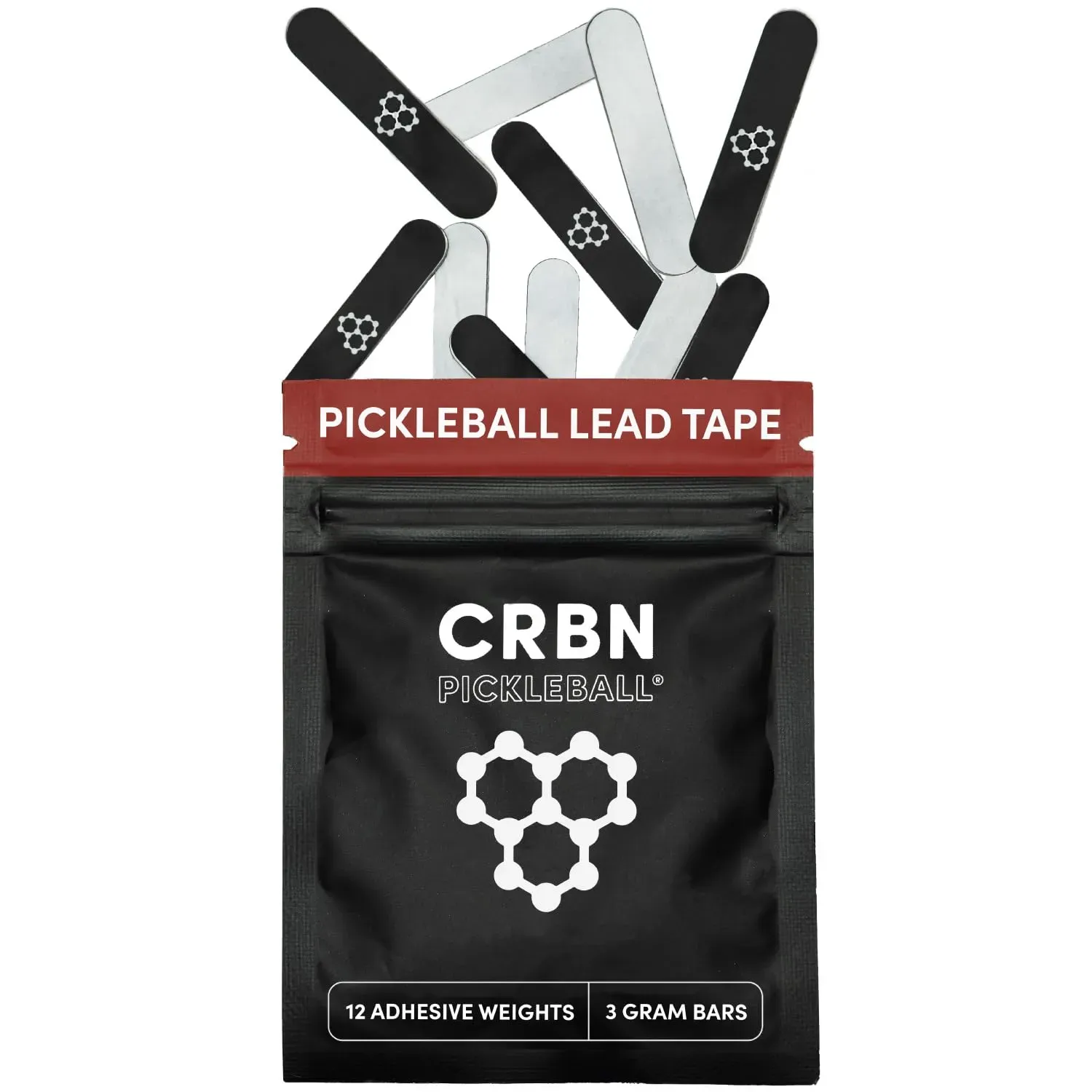 CRBN tungsten and lead tape for pickleball paddles, twelve precut 3-gram adhesive weight strips