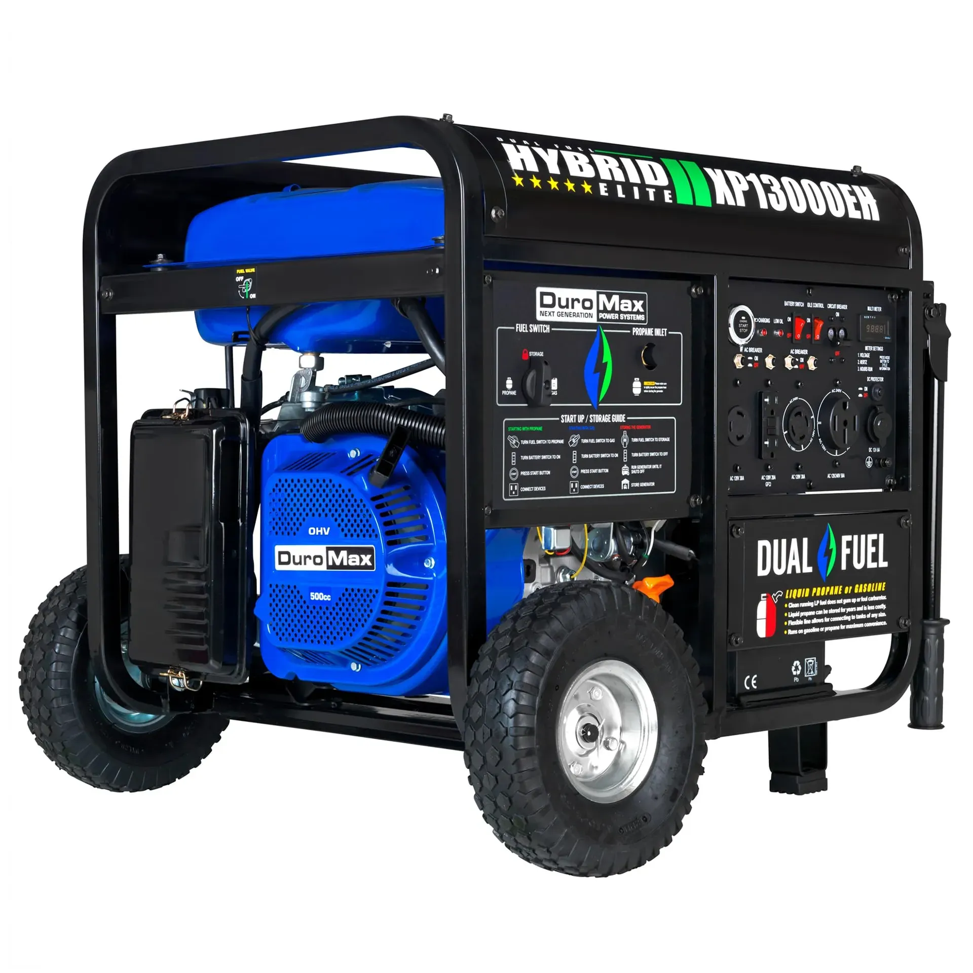 DuroMax XP13000EH dual fuel portable generator with all-metal frame for home backup