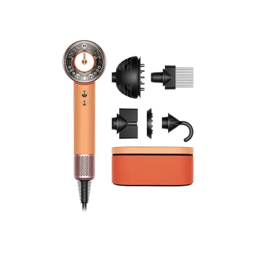 Dyson Supersonic Nural hair dryer with sensor capsule illumination on bathroom counter