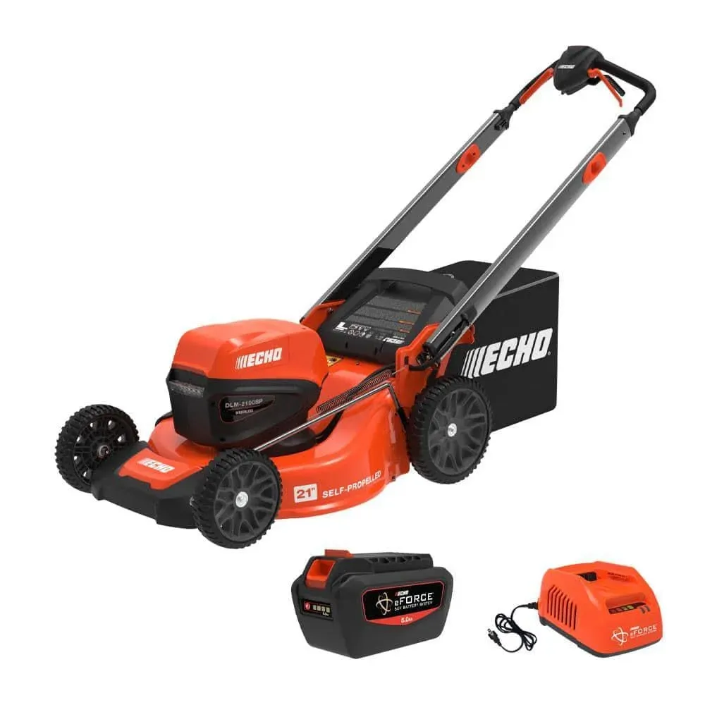 Echo eFORCE 56V 21-inch cordless self-propelled lawn mower on grass