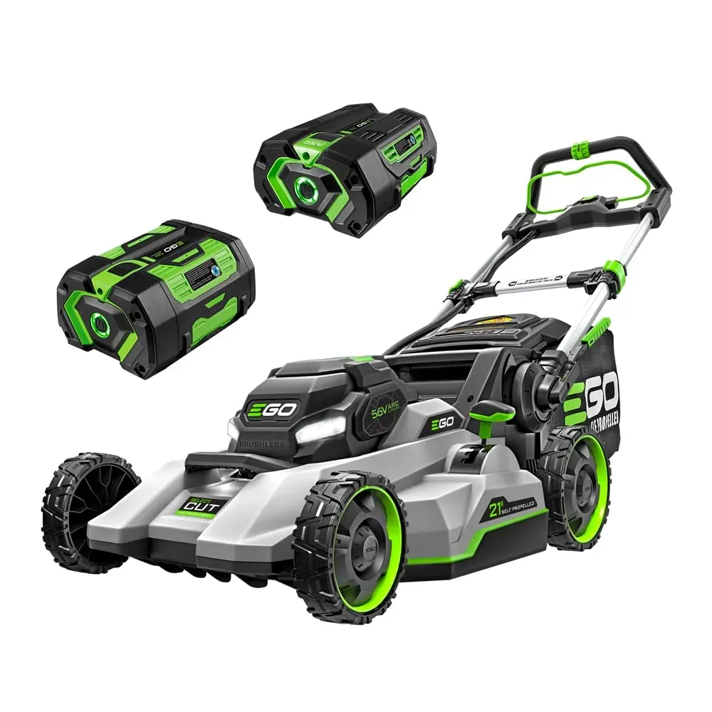 EGO Power+ LM2135SP 21-inch cordless self-propelled lawn mower on residential grass
