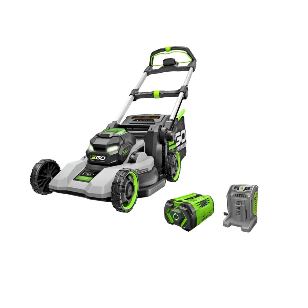 EGO Power+ LM2236SP 22-inch super composite self-propelled electric lawn mower on suburban lawn
