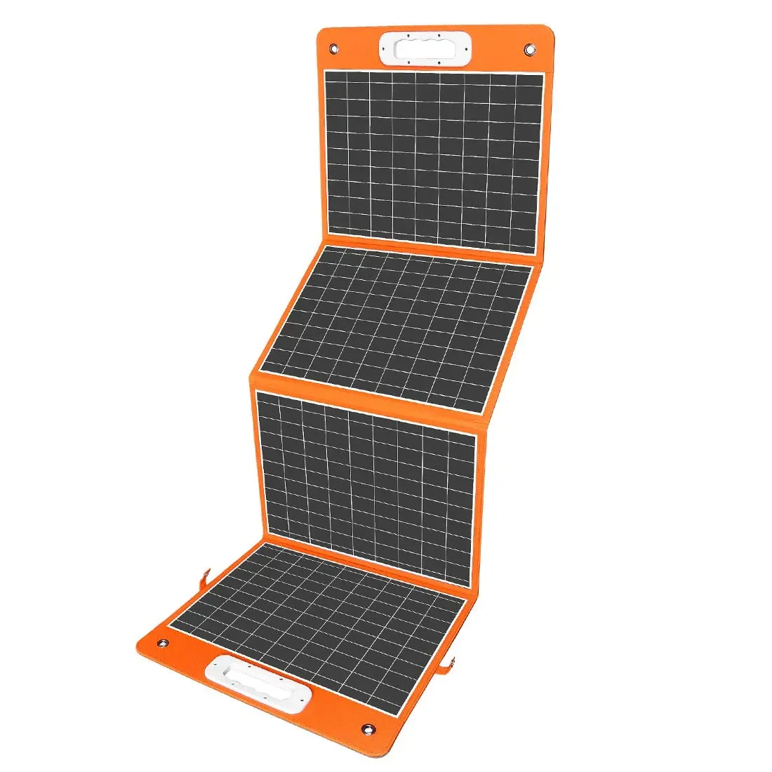 FlashFish 100W foldable solar panel with USB-C PD and USB-A QC3.0 ports on a campsite picnic table