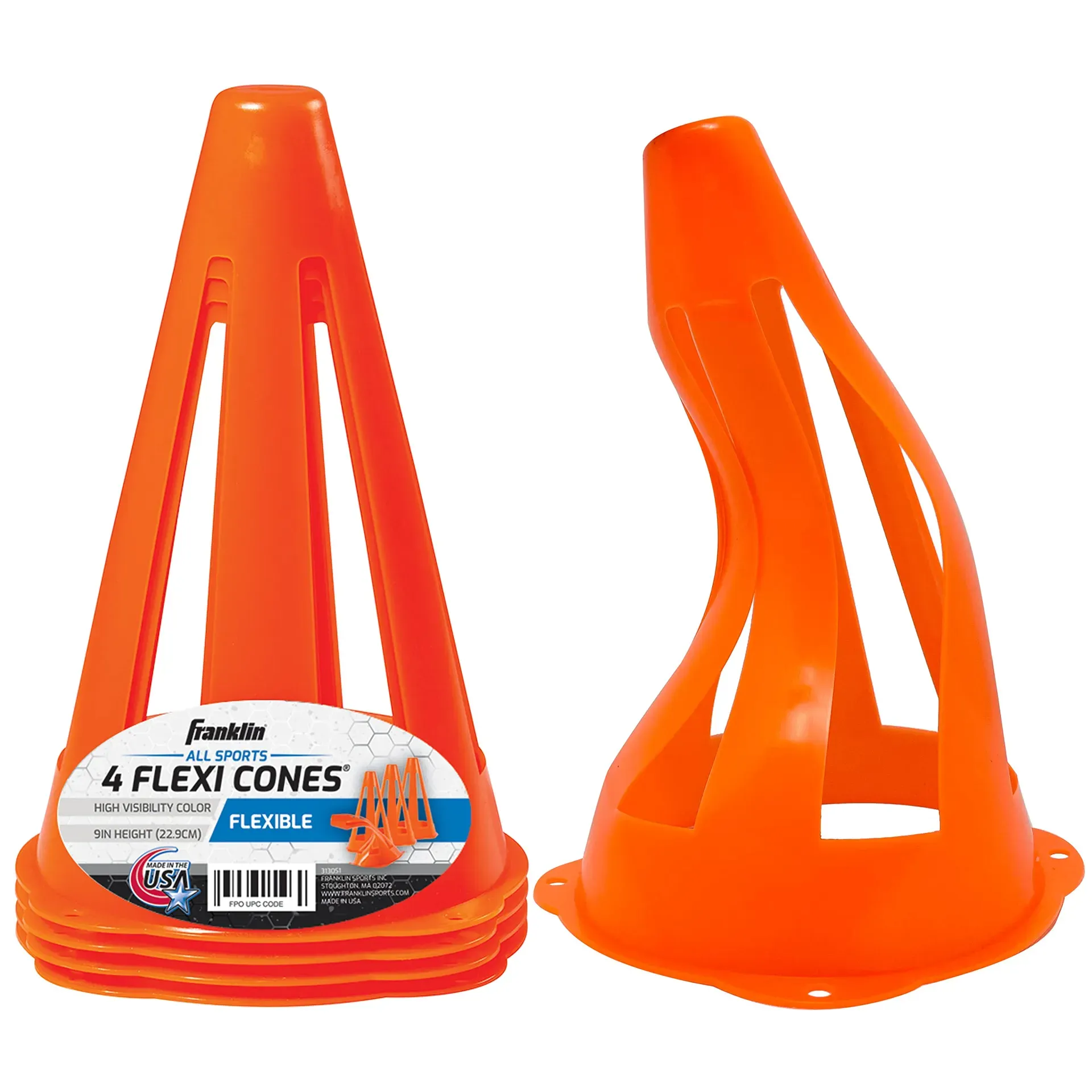 Franklin Sports Flexi Cones 4-pack of orange 10-inch drill markers for pickleball court training