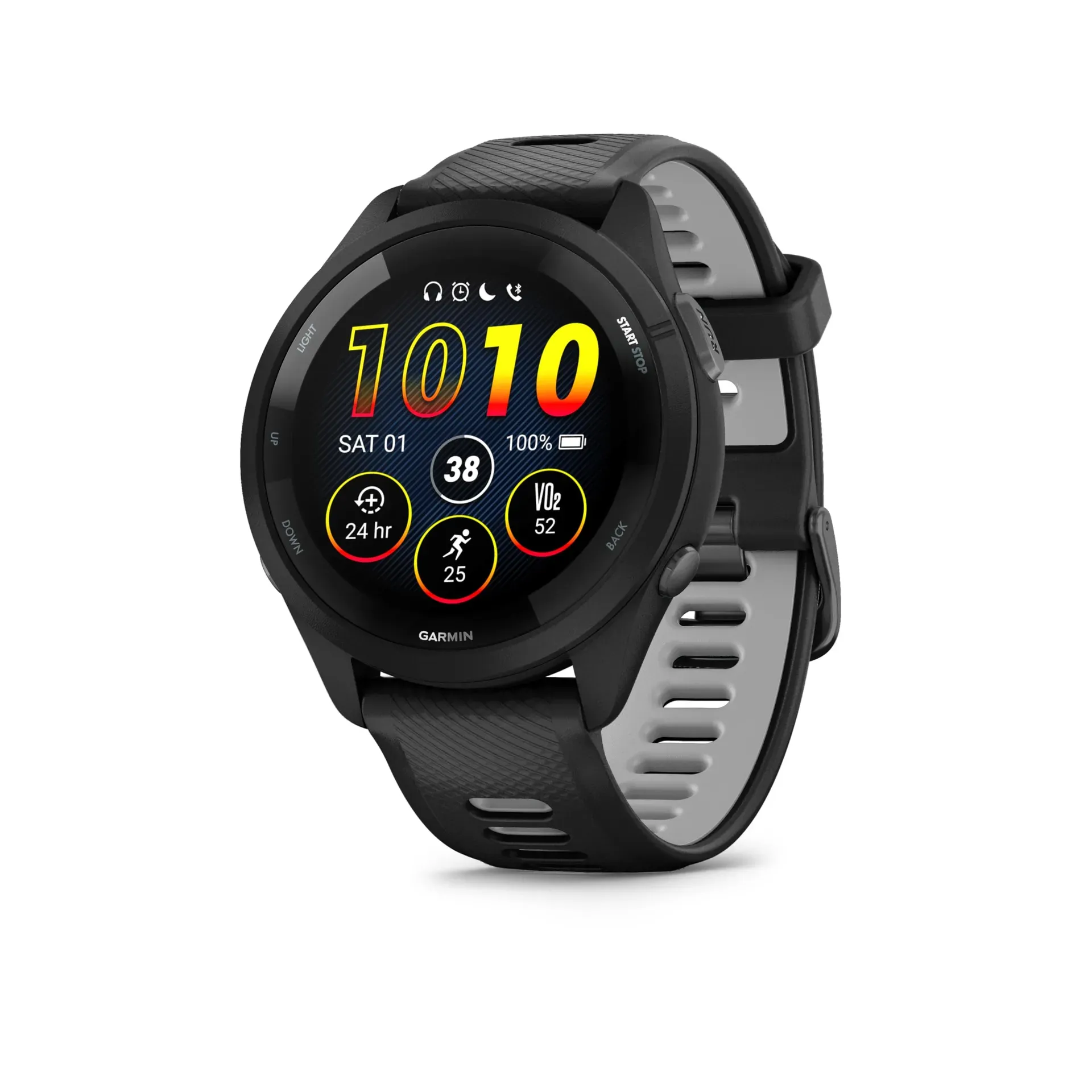 Garmin Forerunner 265 running smartwatch with colorful AMOLED display showing training metrics and recovery insights