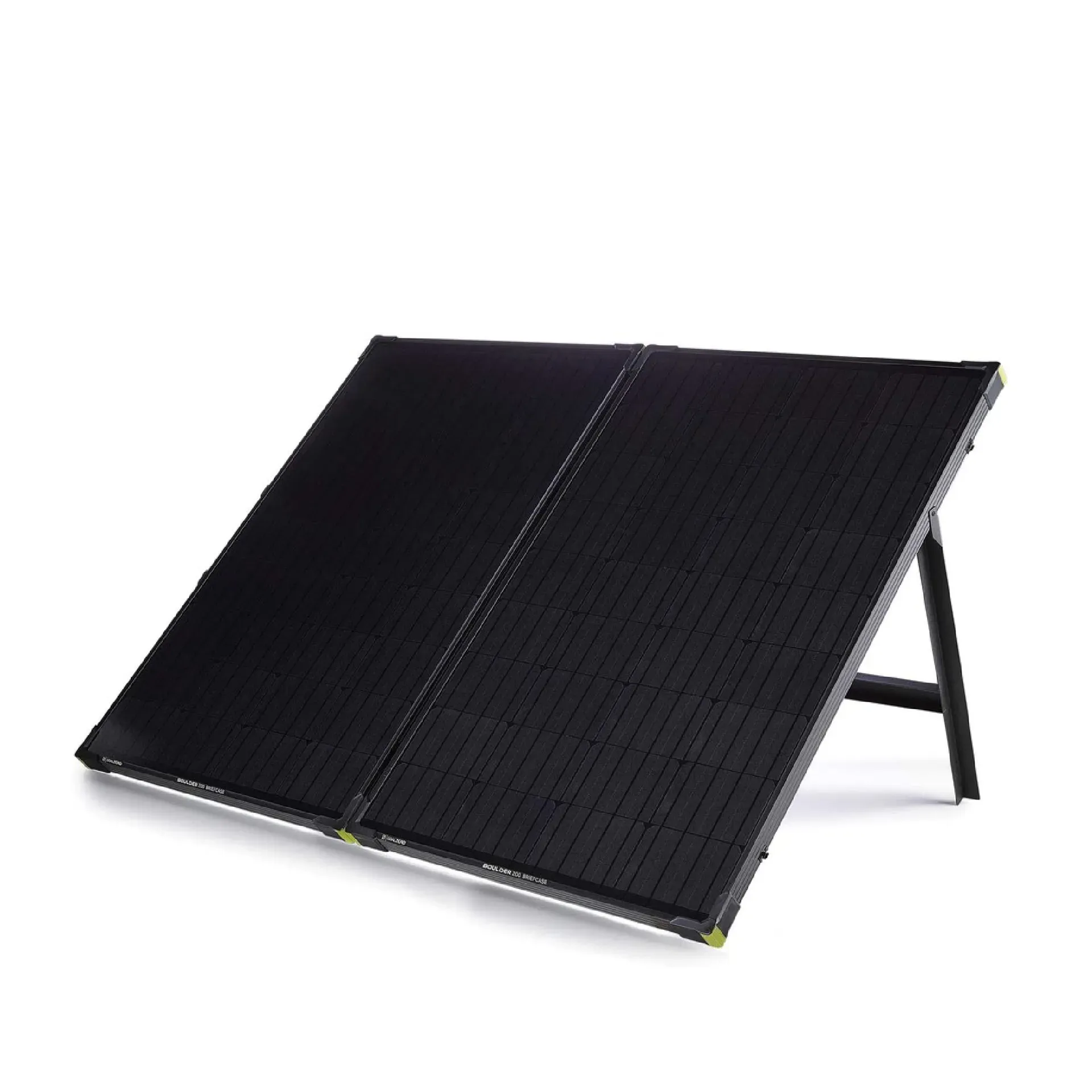 Goal Zero Boulder 200 briefcase monocrystalline solar panel with tempered glass and aluminum frame on desert terrain