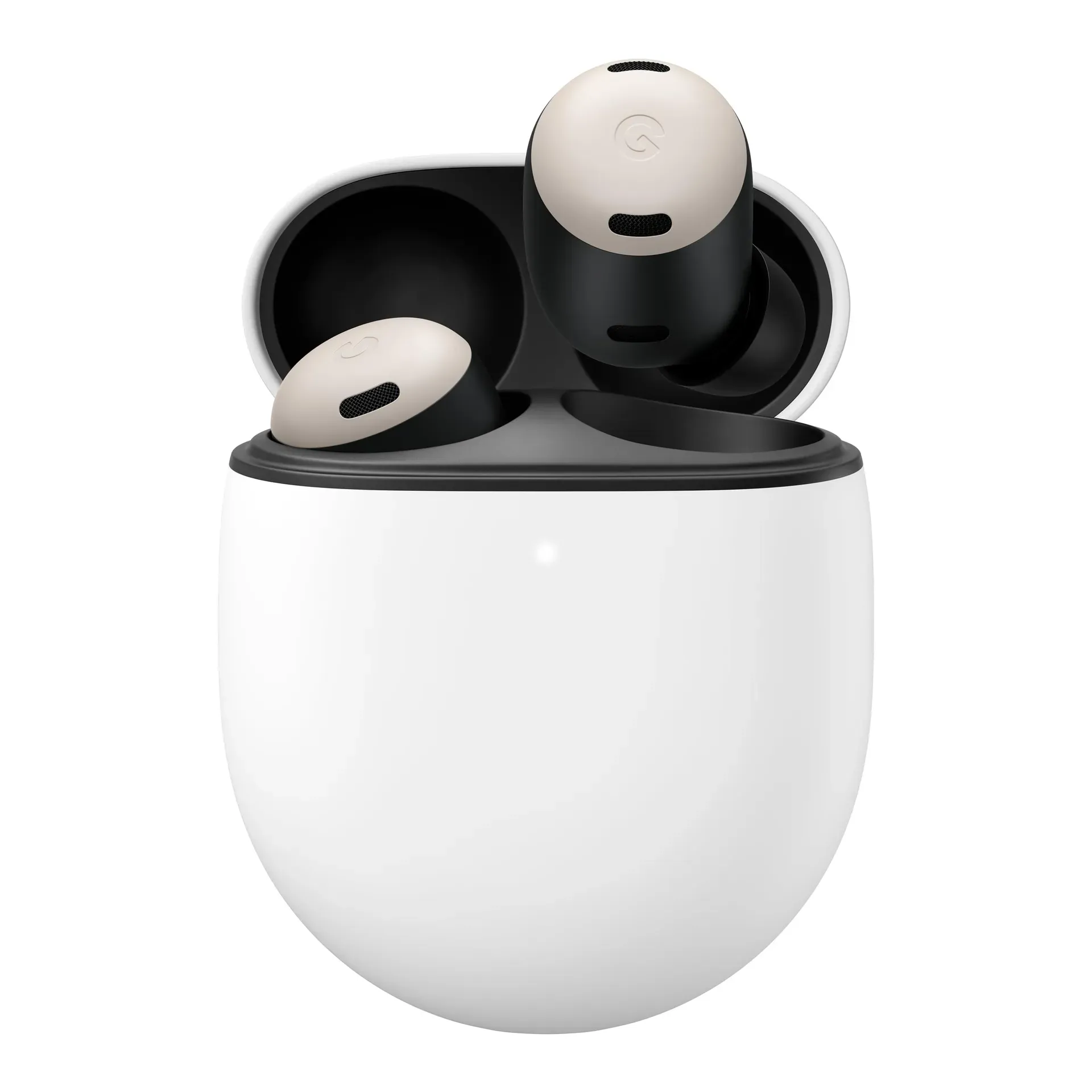 Google Pixel Buds Pro wireless noise canceling earbuds with charging case on white background