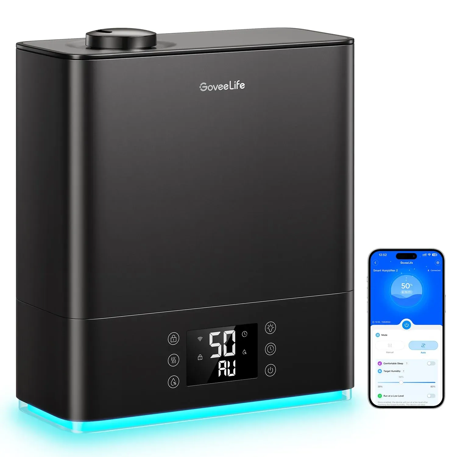 GoveeLife smart humidifier with RGB nightlight and essential oil diffuser in living room