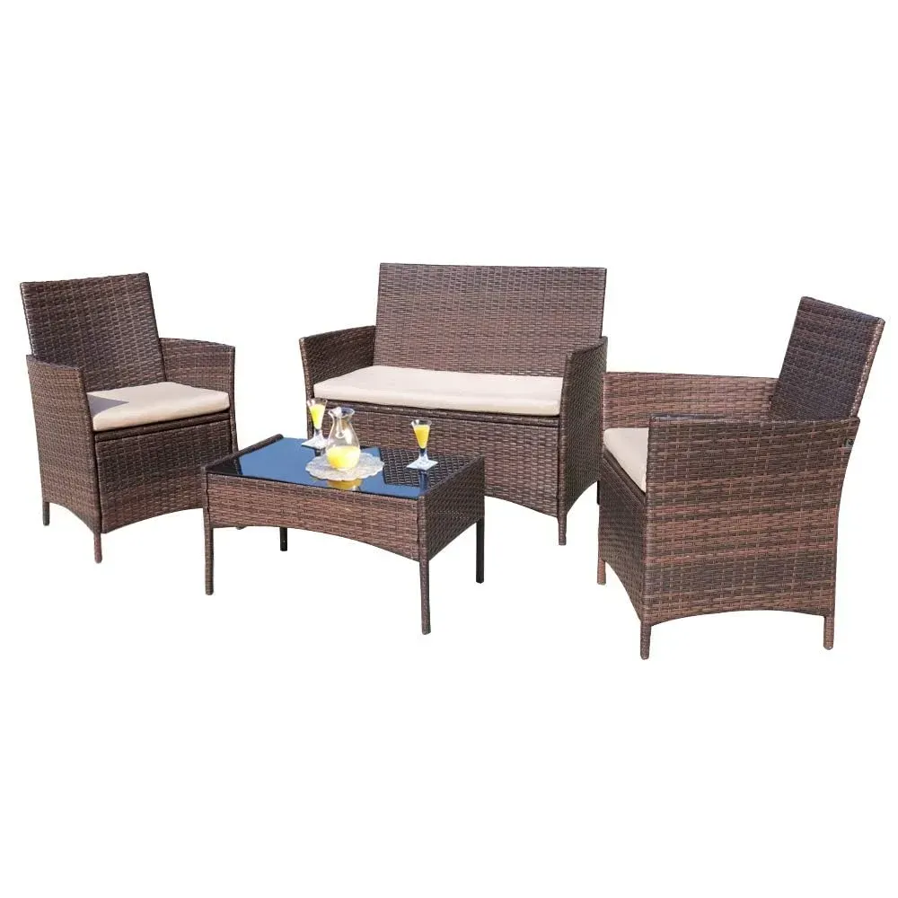 Homall 4-piece outdoor patio conversation set with two chairs, loveseat, and glass coffee table