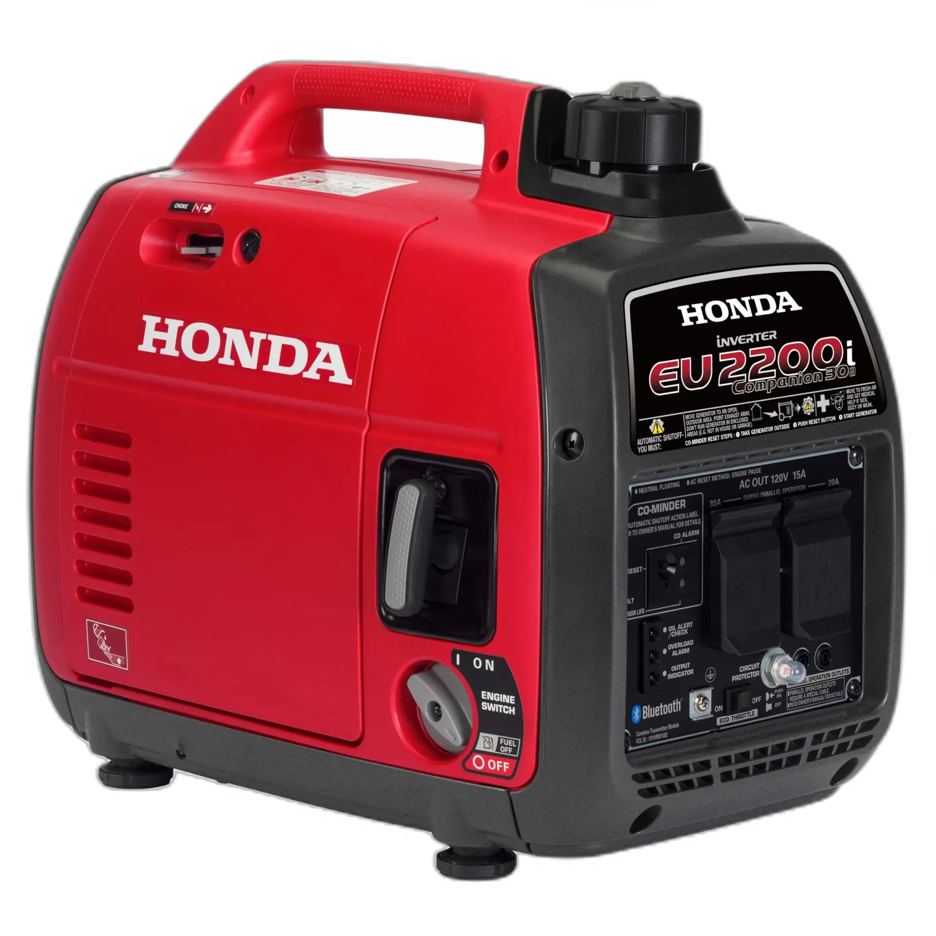 Honda EU2200i Companion inverter generator with 30A RV outlet on campsite