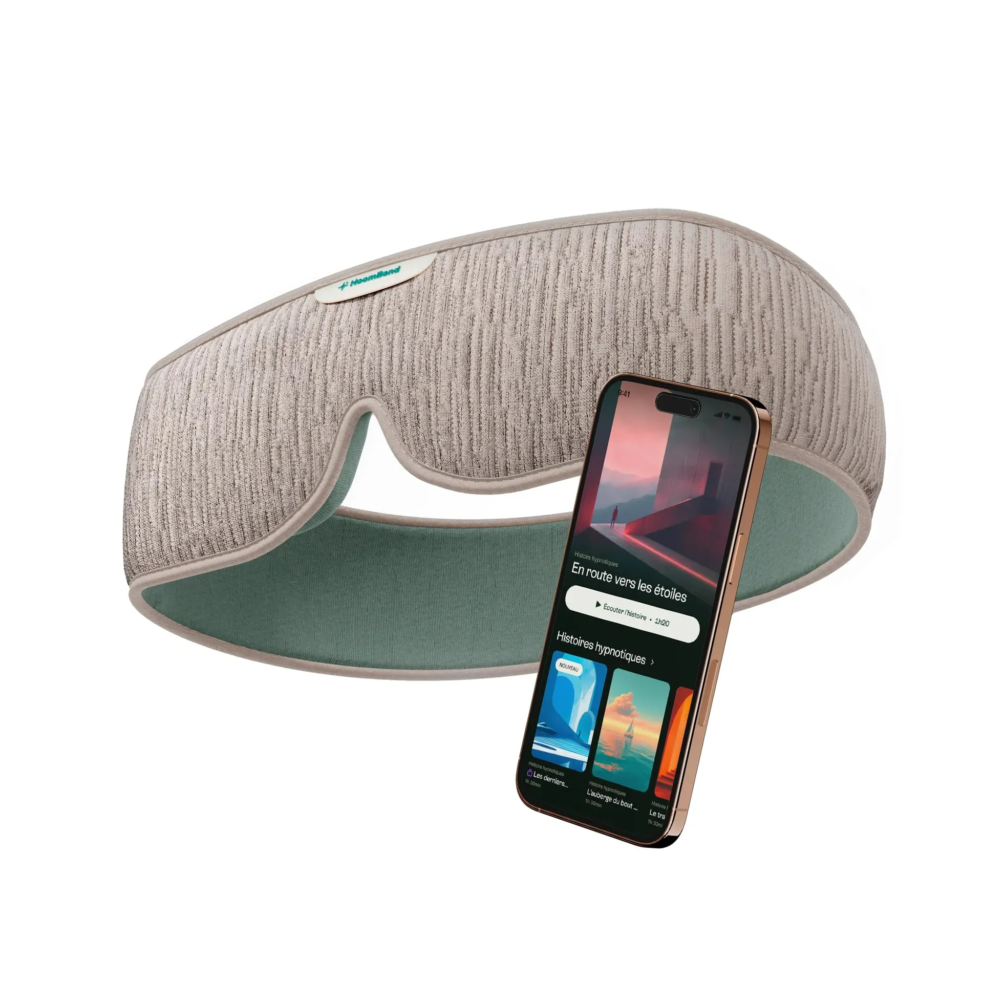 HoomBand Ultimate wireless sleep headphones headband with 100% blackout eye mask on model