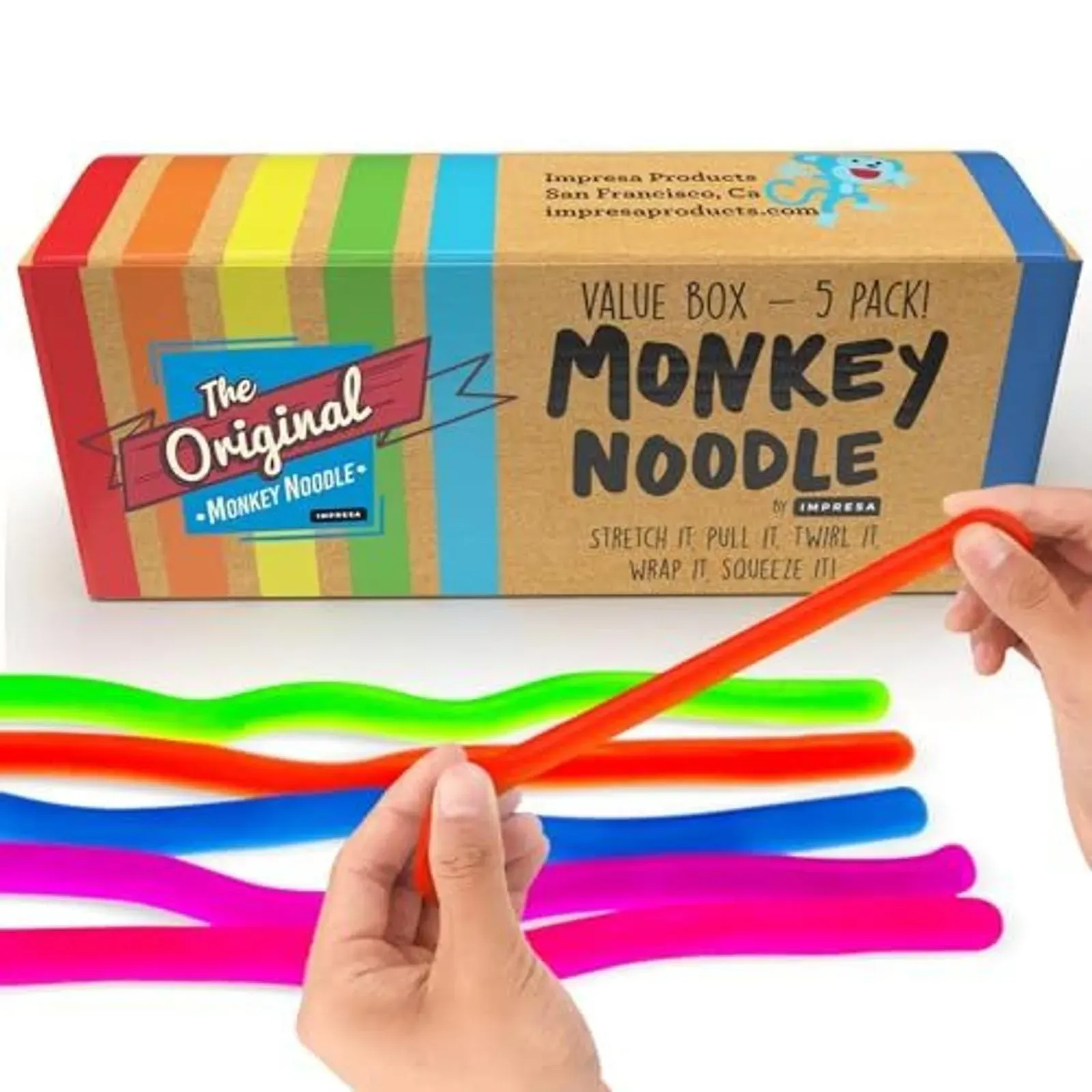 IMPRESA Monkey Noodles 5-pack of colorful stretchy latex-free fidget strings