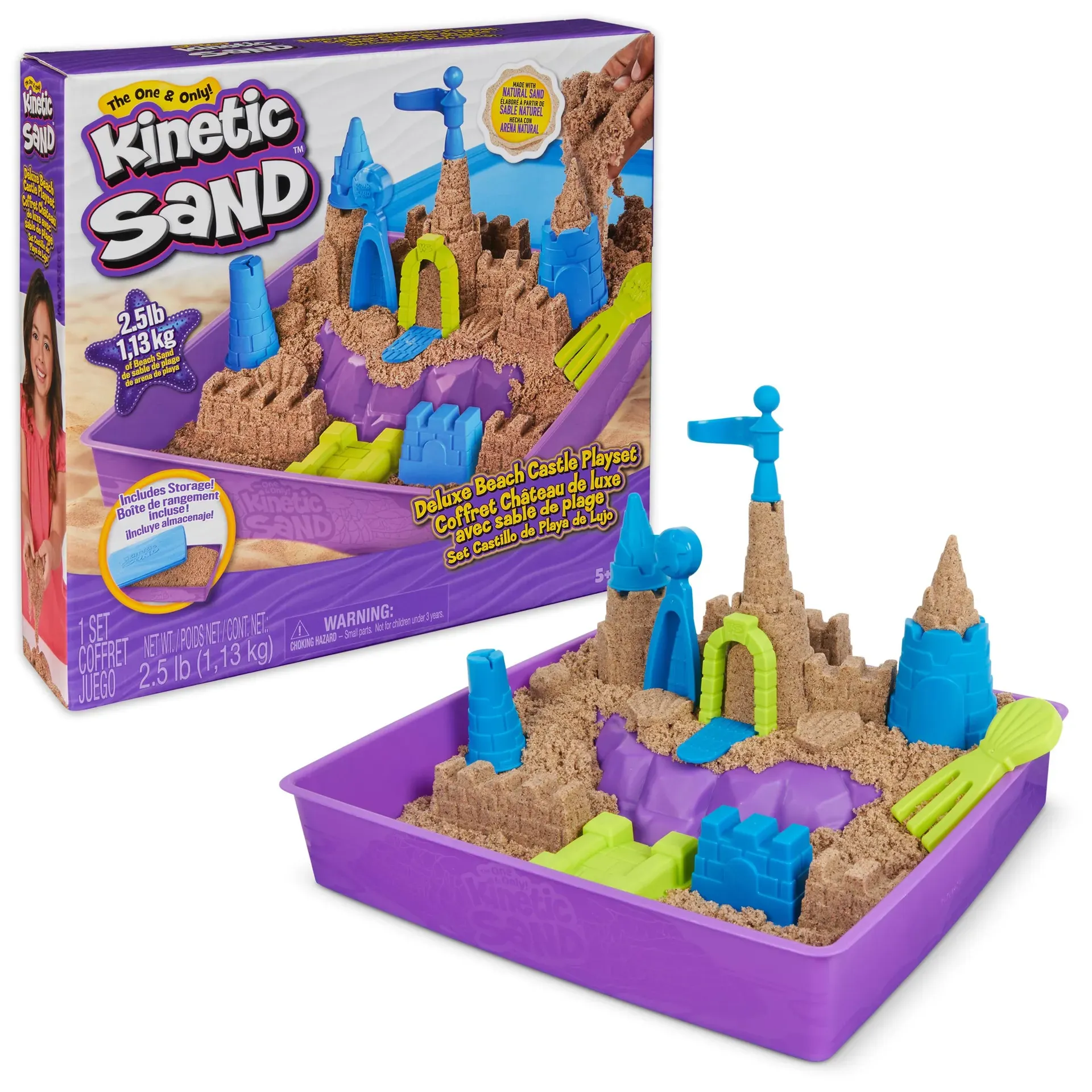 Kinetic Sand Deluxe Beach Castle Playset with 2.5lbs of moldable sand and castle tools